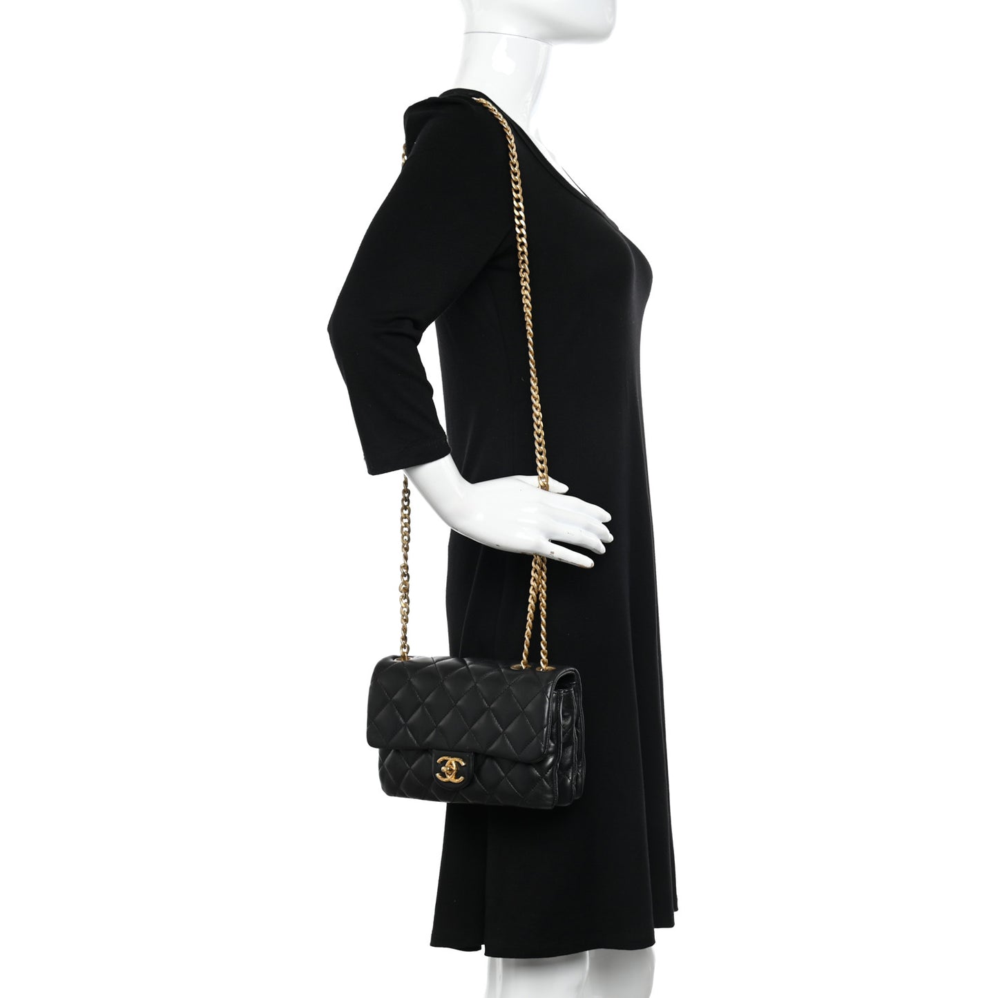 Lambskin Quilted Small Pillow Crush Flap Black