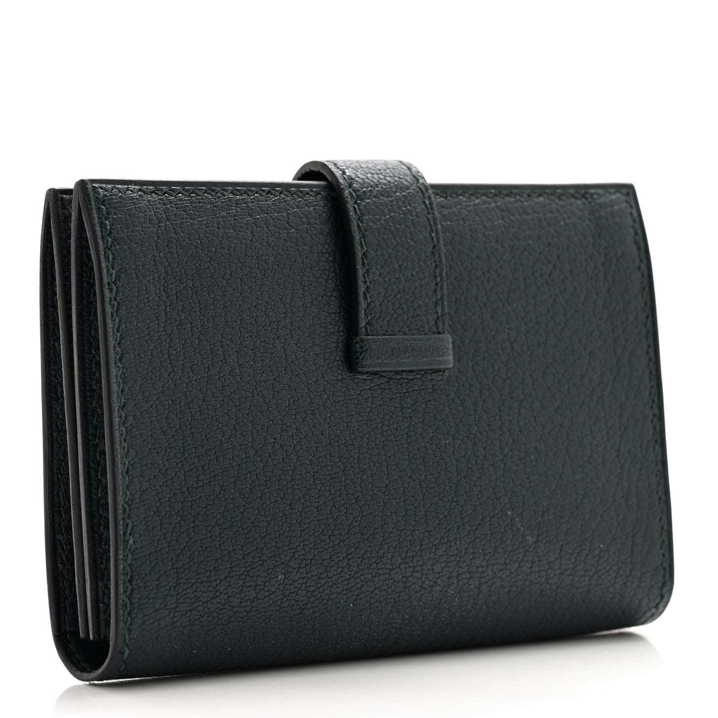 Chevre Mysore Bearn Card Holder Wallet Vert Cypress
