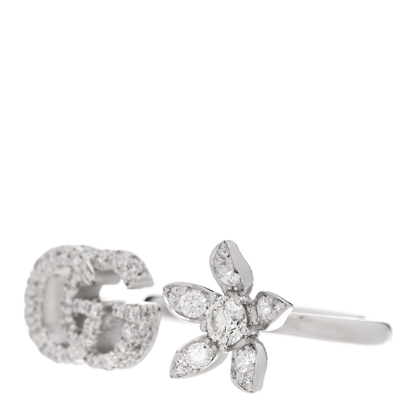 18K White Gold Diamond Flora GG Open Ring 52 6