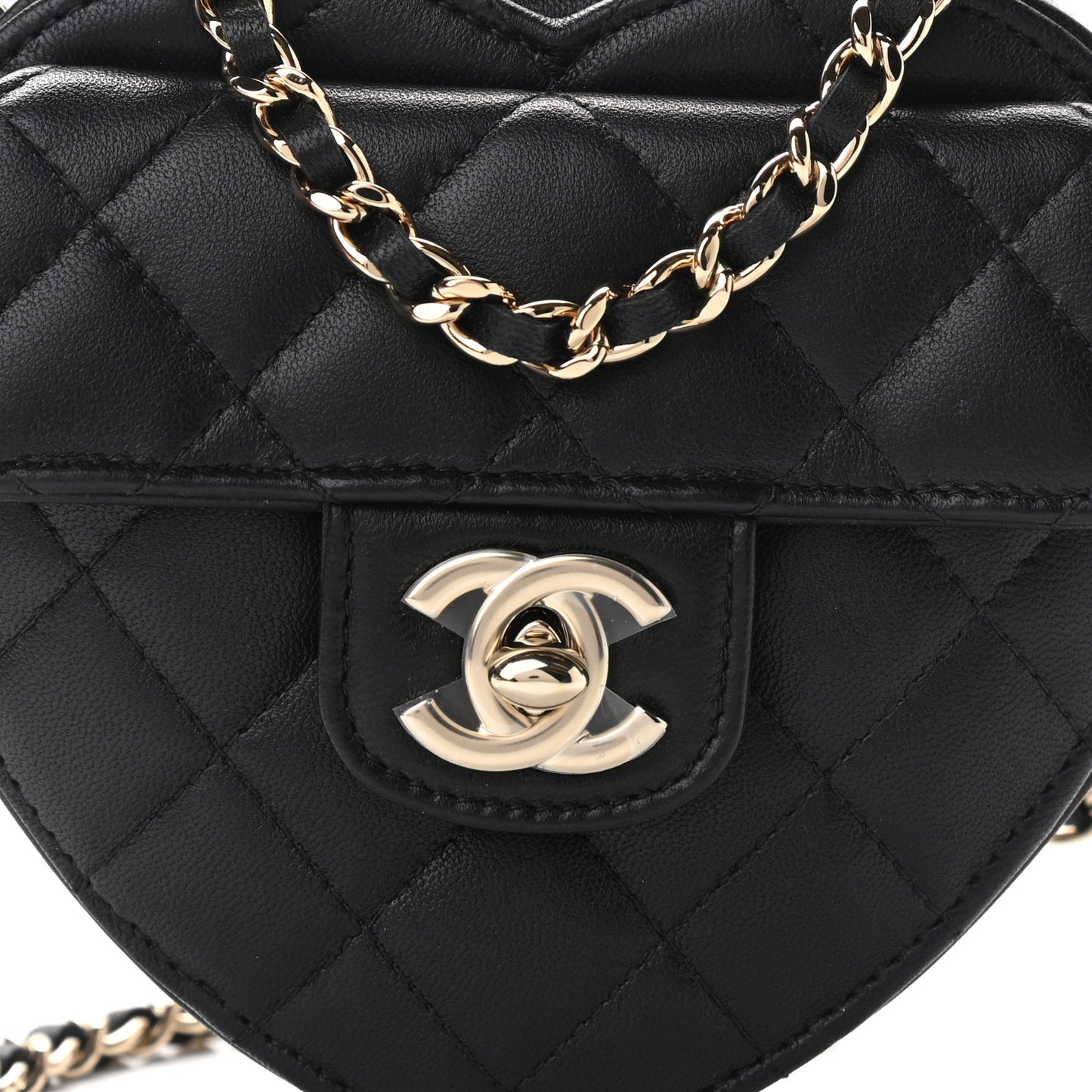 Lambskin Quilted CC In Love Heart Clutch With Chain Black