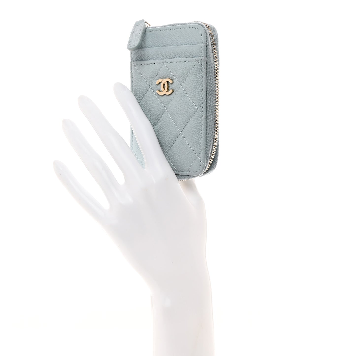 Caviar Quilted Zip Card Holder Light Blue