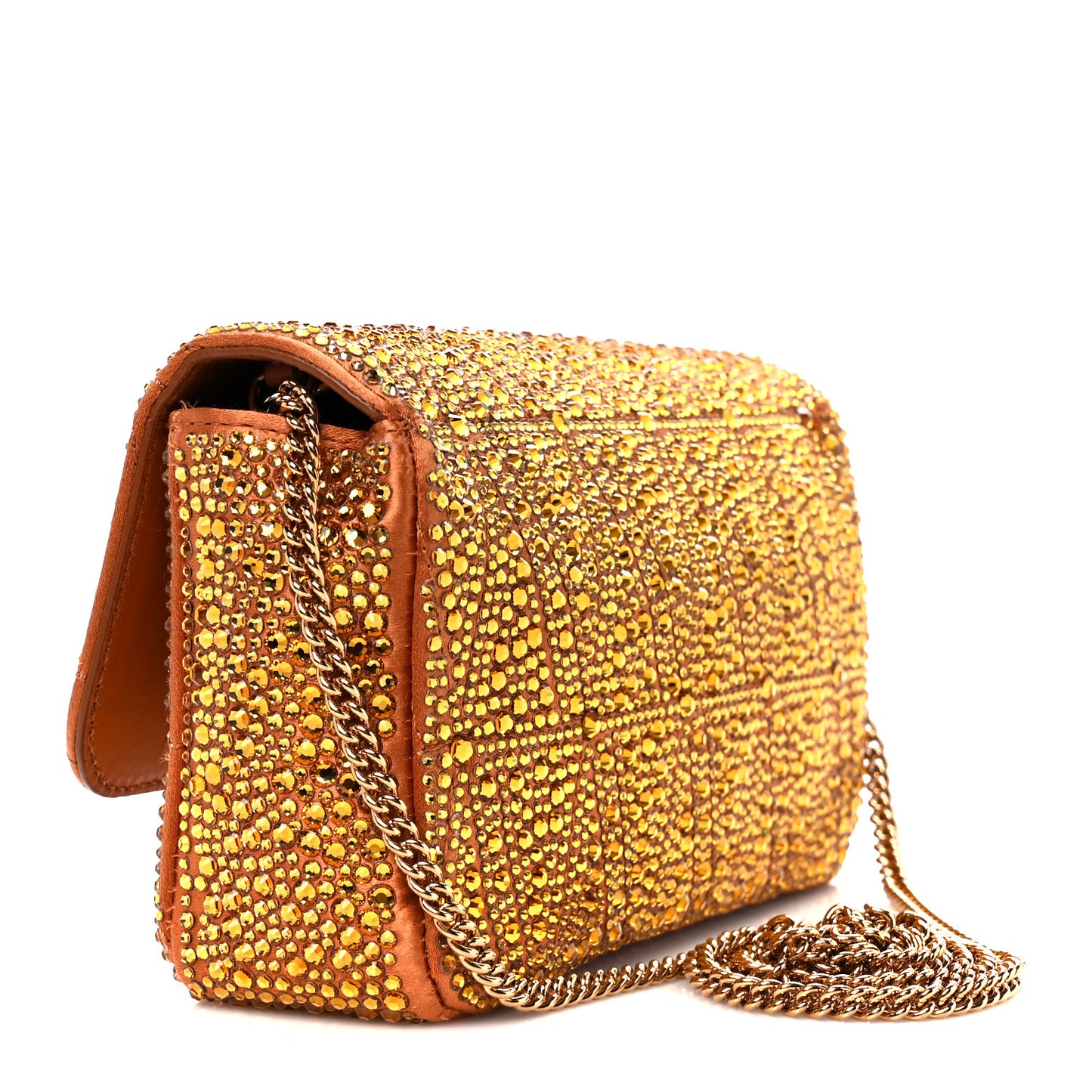 Satin Crystal Virtus Chain Clutch Orange
