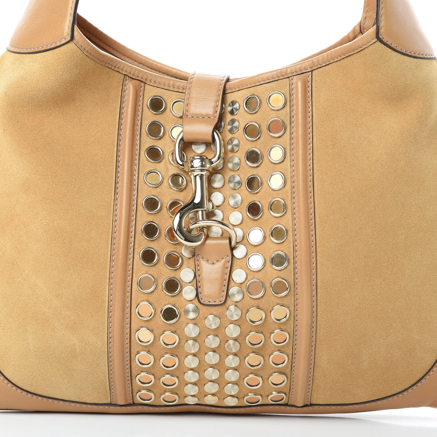 Suede Studded Jackie O Bouvier Hobo Light Brown