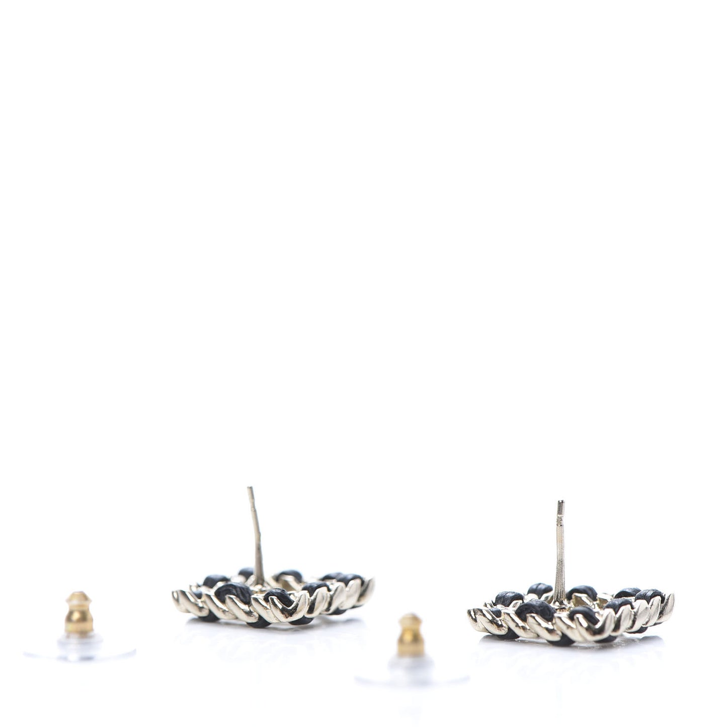 Crystal Lambskin Chain Sergeant Stud Earrings Black Gold