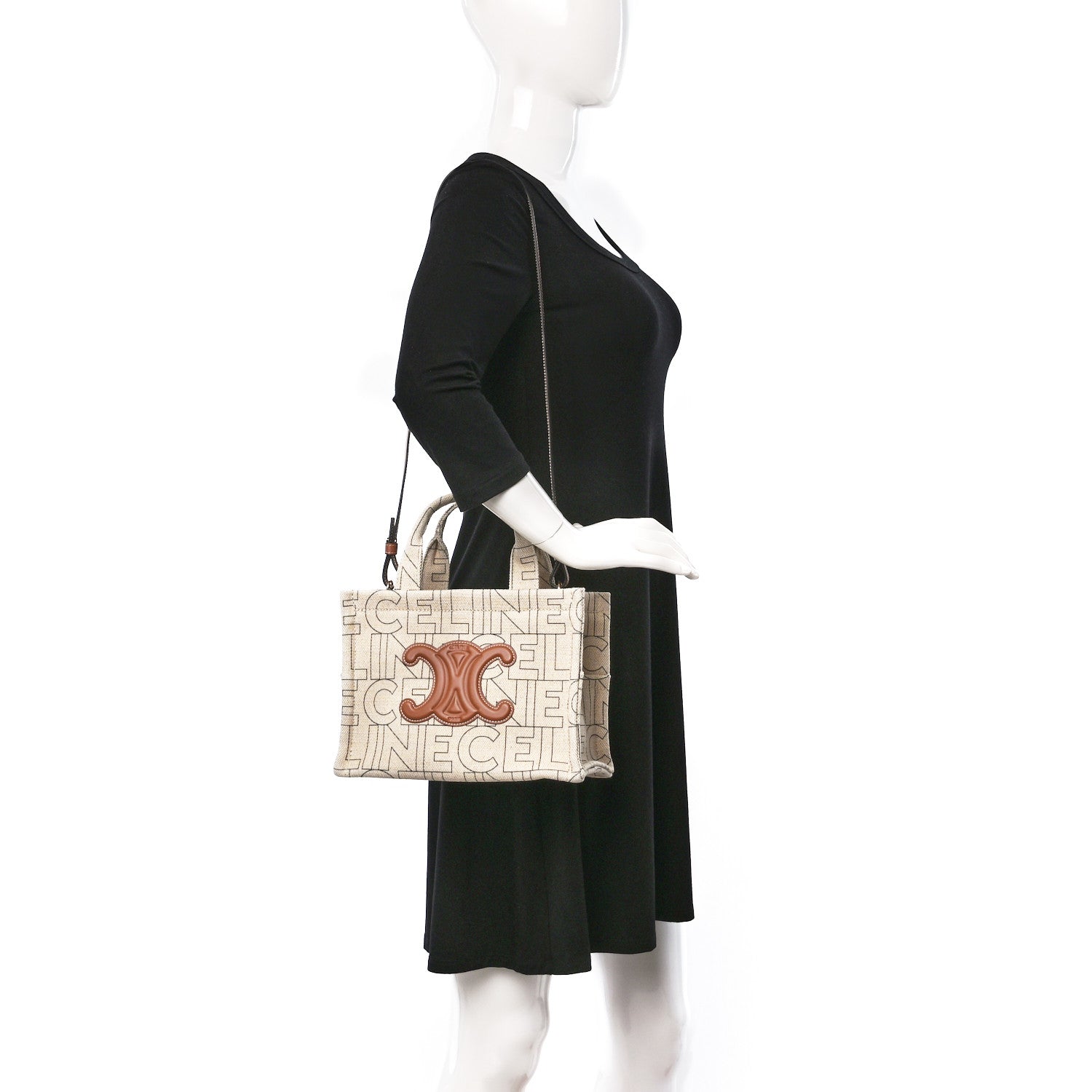 Celine Canvas Calfskin All Over Print Small Cabas Thais Natural Tan 2 of 9