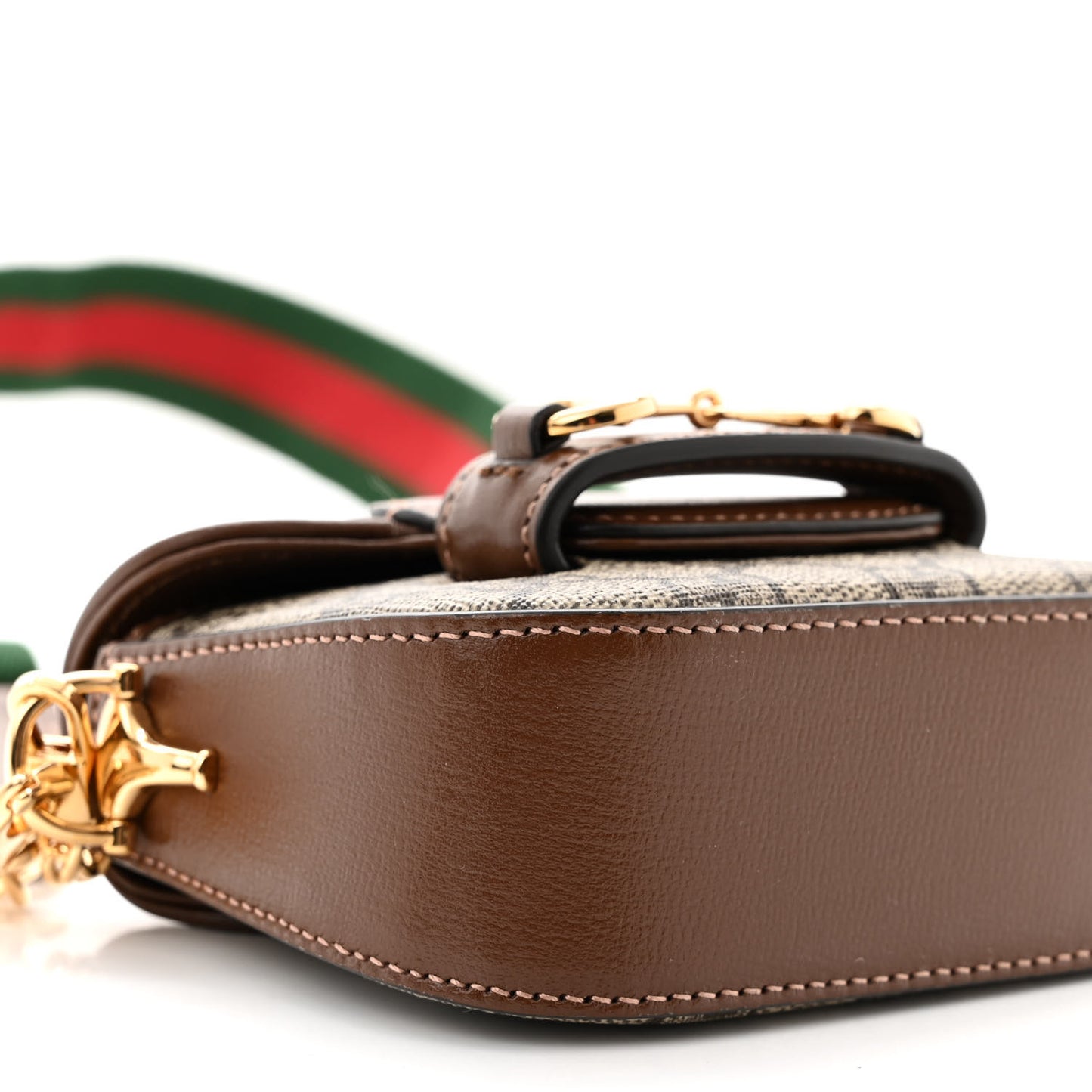 GG Supreme Monogram Azalea Calfskin Web Horsebit 1955 Wallet On Strap Beige Ebony Brown Sugar