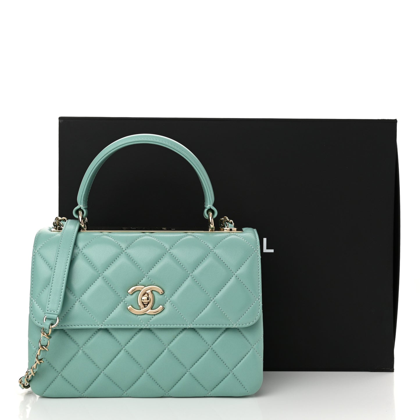 Lambskin Quilted Small Trendy CC Flap Dual Handle Bag Light Blue