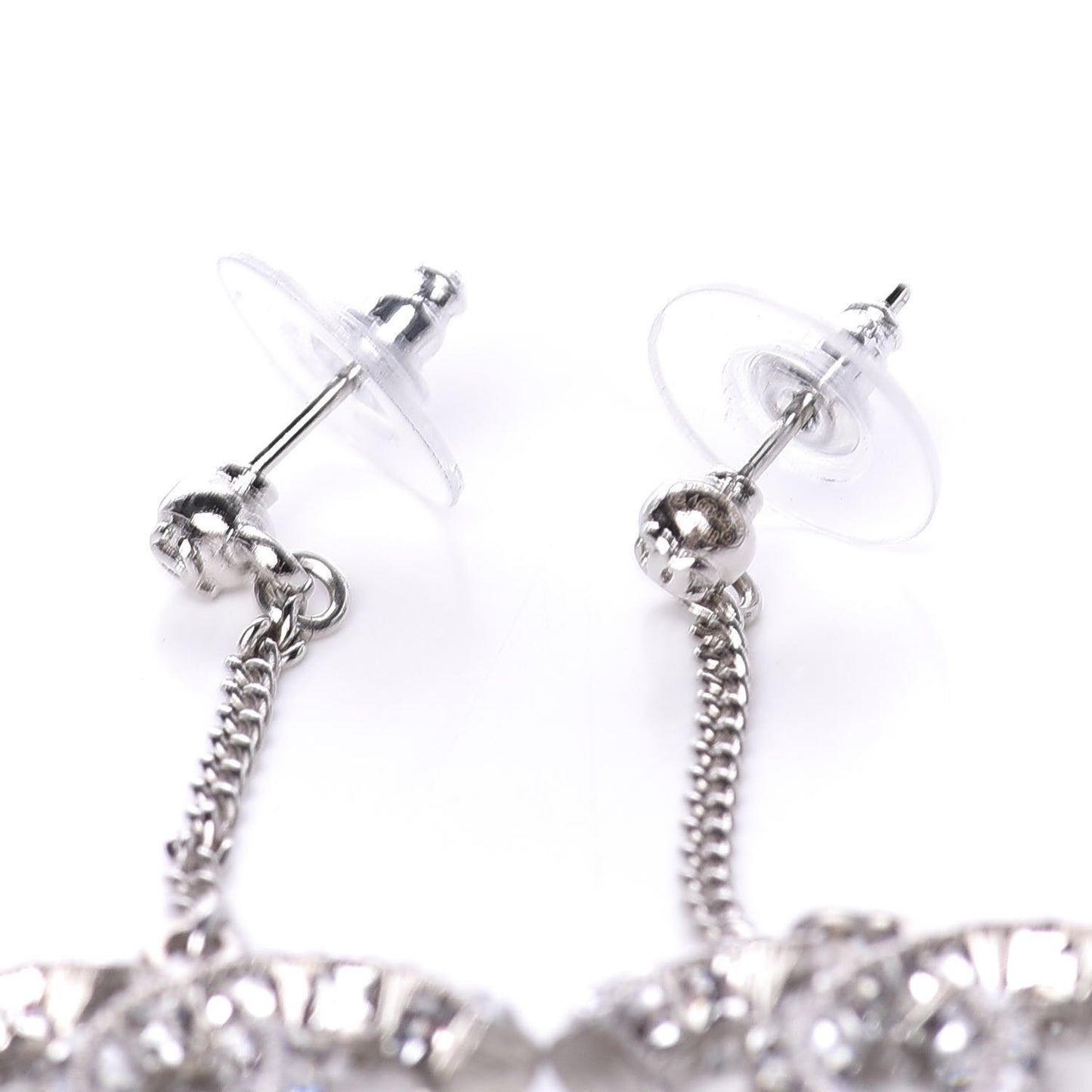 Baguette Crystal CC Drop Earrings Silver