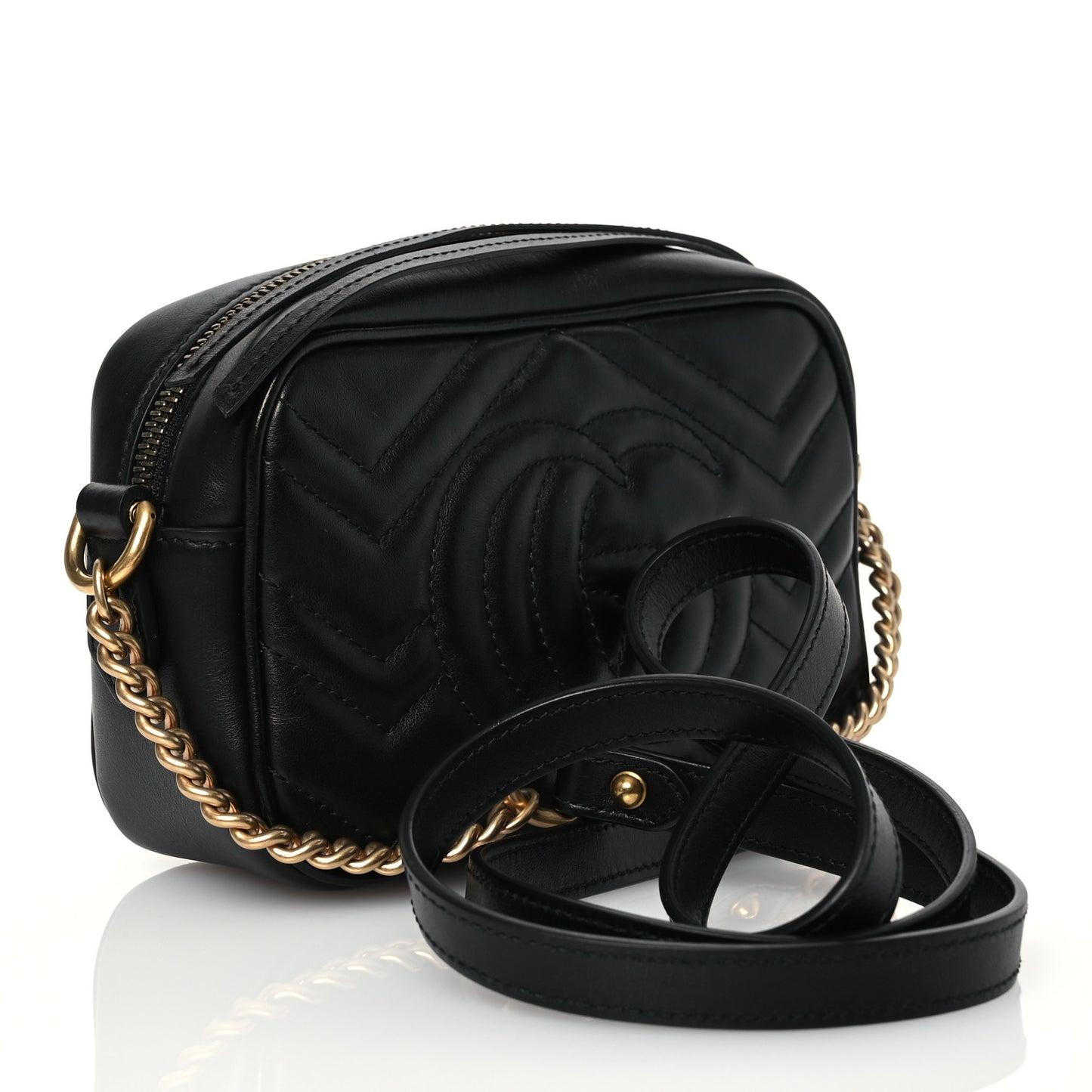 Calfskin Matelasse Mini GG Marmont Chain Shoulder Bag Black