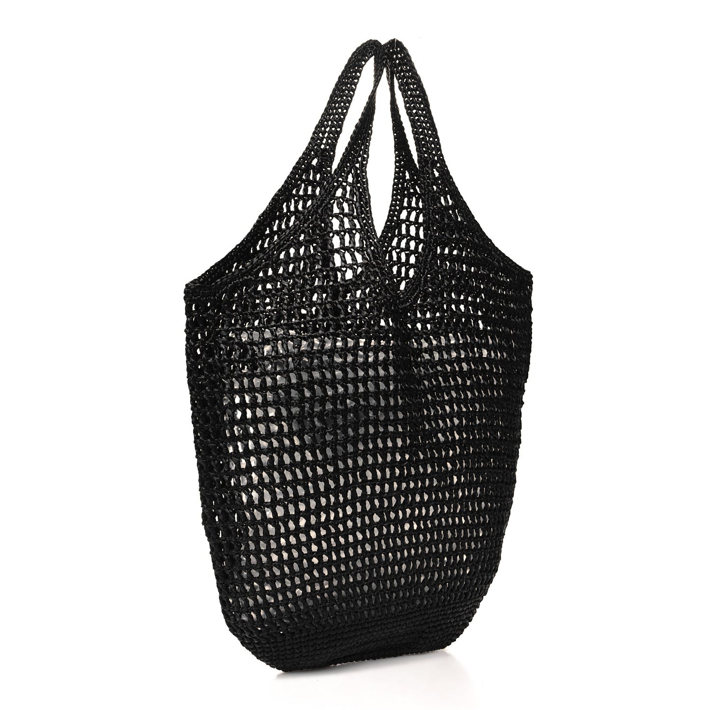 Yarn Raffia Effect Crochet Logo Embroidered Shopping Tote Bag Black