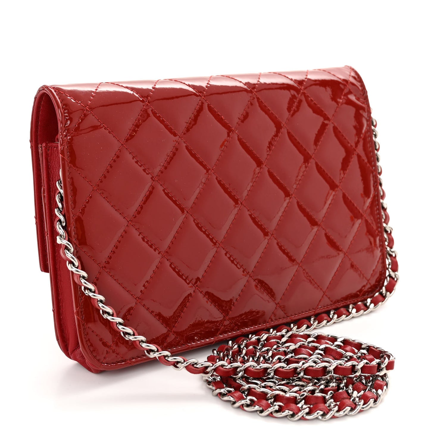 Patent Quilted Brilliant Wallet On Chain WOC Red