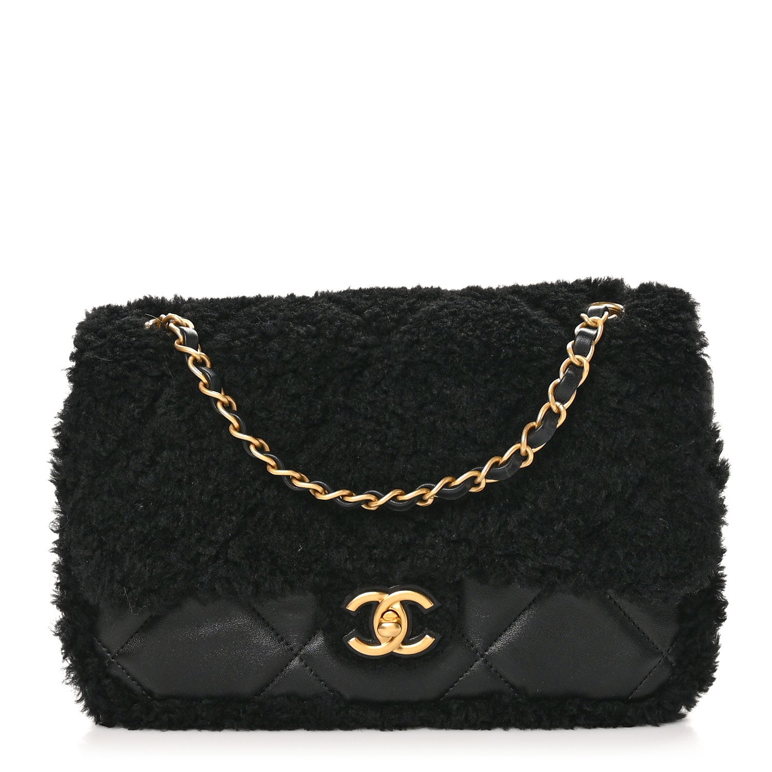 Chanel Shearling Lambskin Quilted Furry Coco Flap Black 1629626