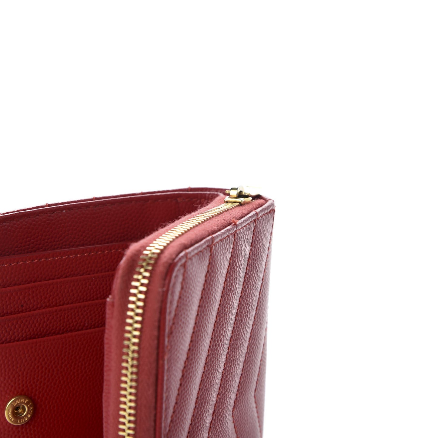 Grain De Poudre Matelasse Chevron Monogram Compact Zip Around Wallet Red
