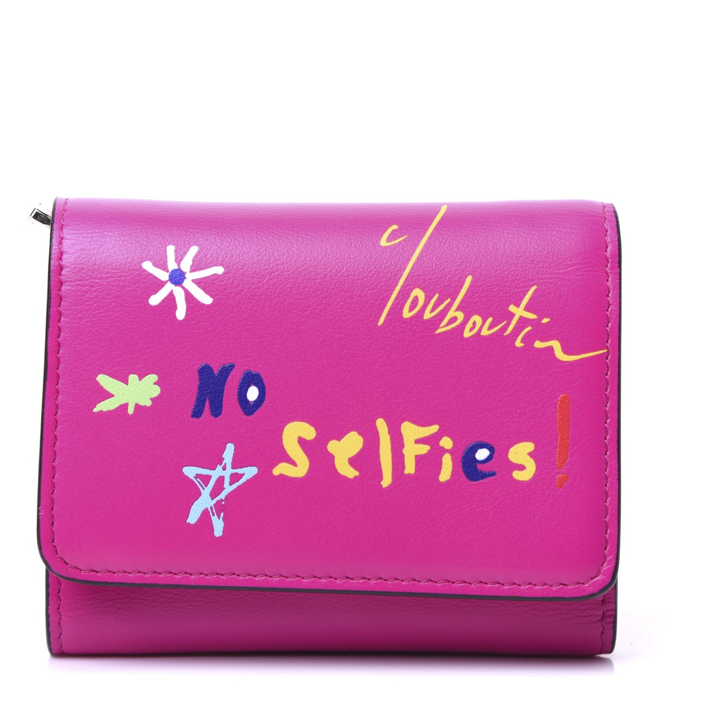 Calfskin No Selfies Script Mini Loubigaga Wallet Pink