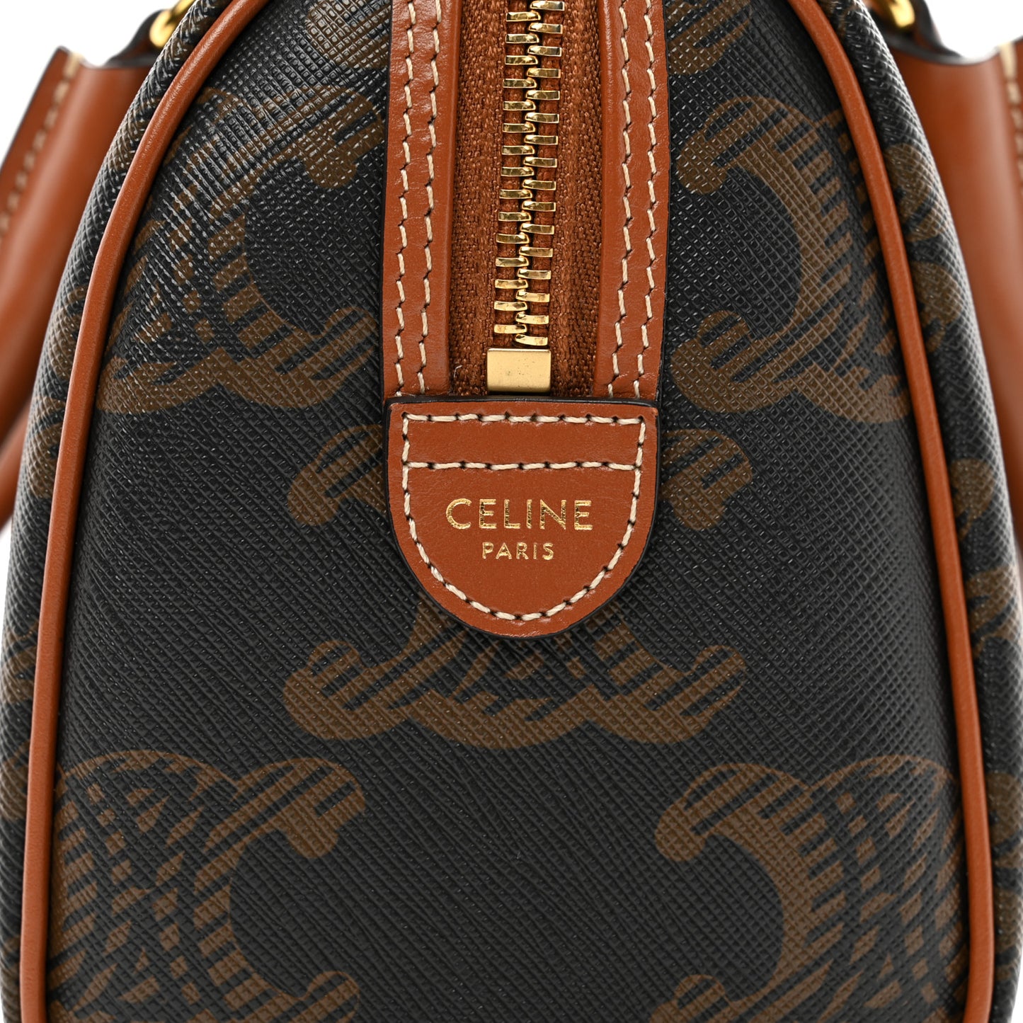 Triomphe Canvas XL Calfskin Small Boston Bag Tan