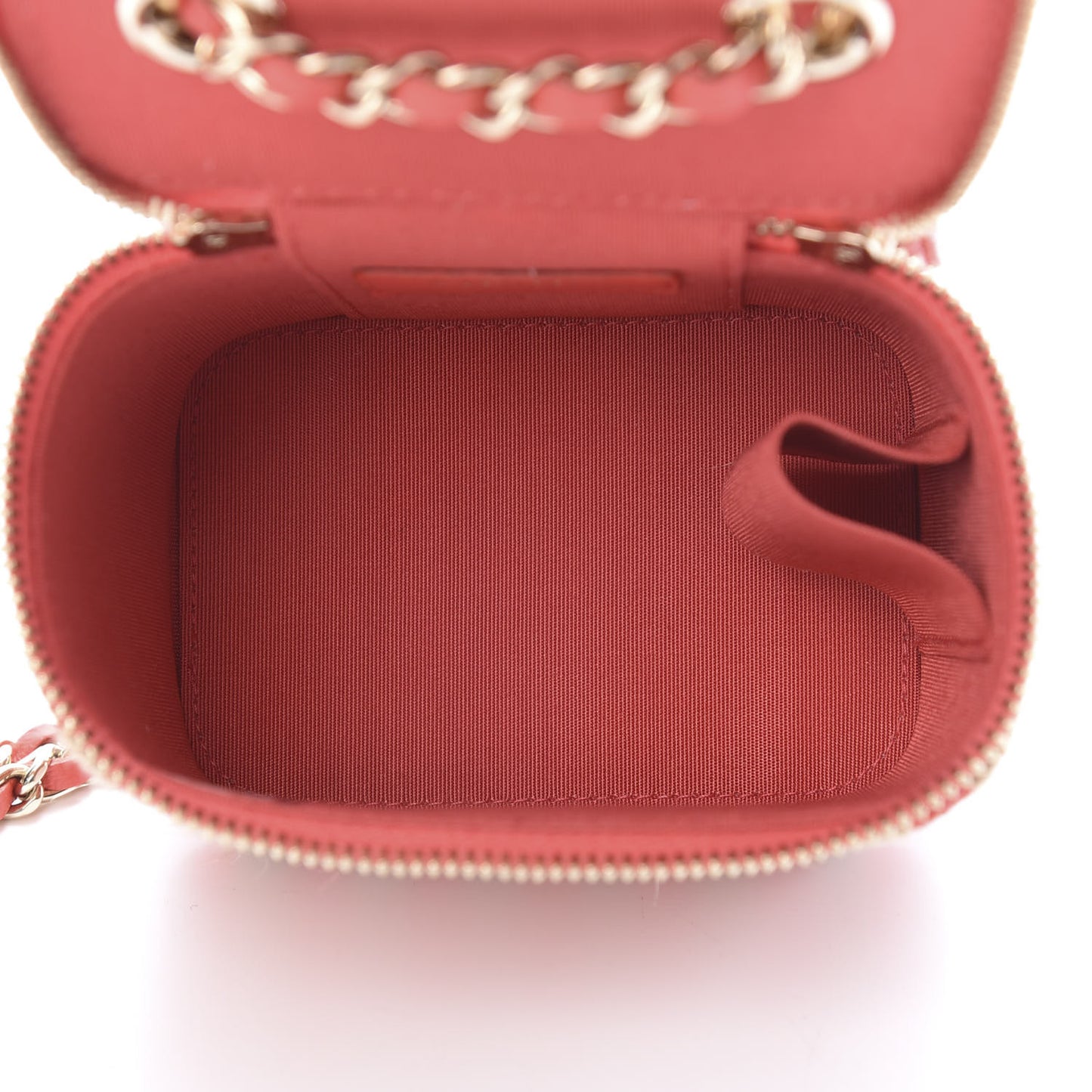 Raffia Jute Striped Mini Vanity Case With Chain Red Beige
