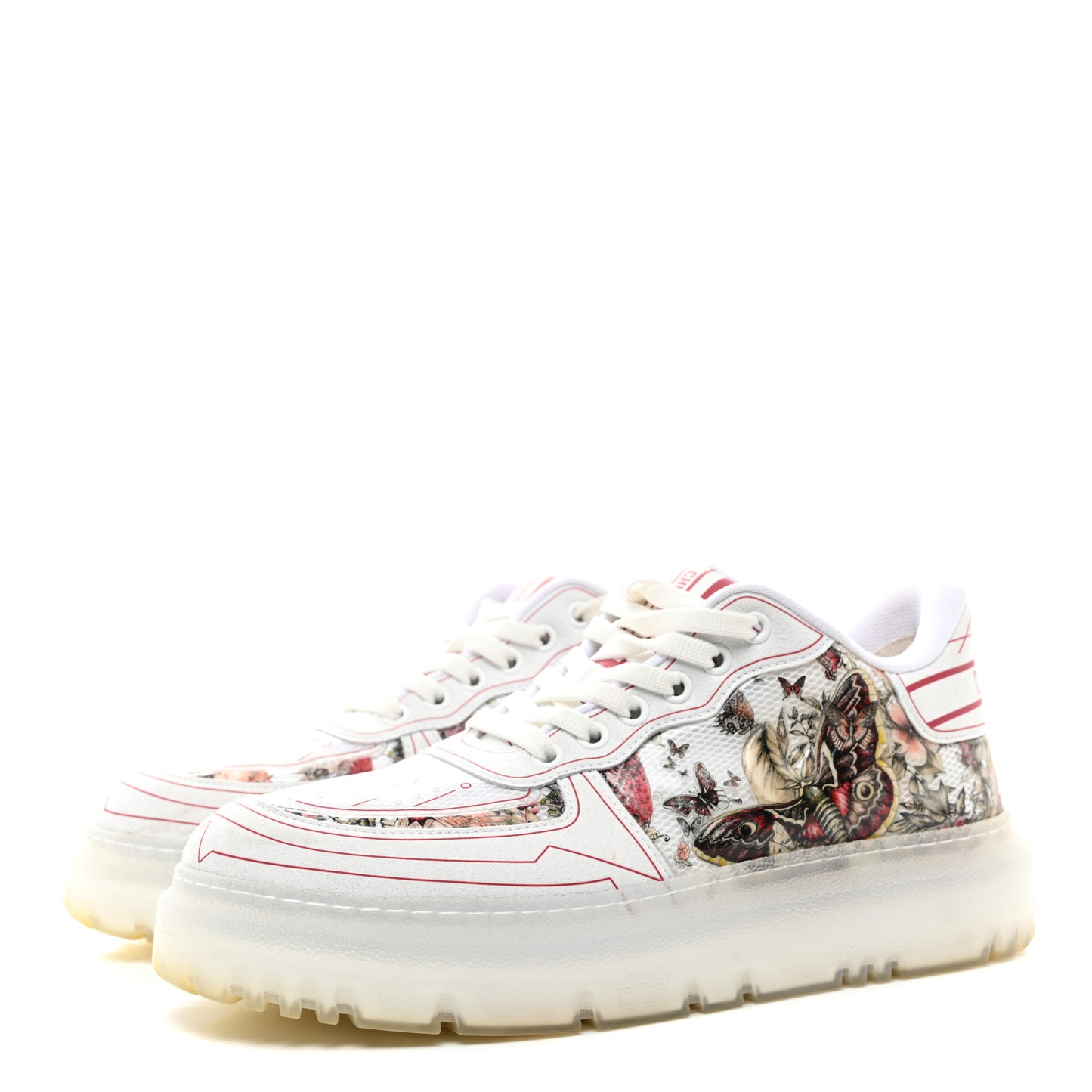 Calfskin Technical Fabric Dior Addict D Butterfly Low Top Sneakers 38 Multicolor