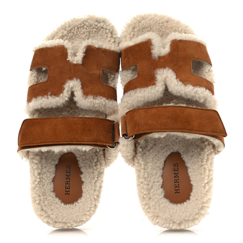 Suede Goatskin Woolskin Womens Chypre Sandals 37.5 Naturel Ecru