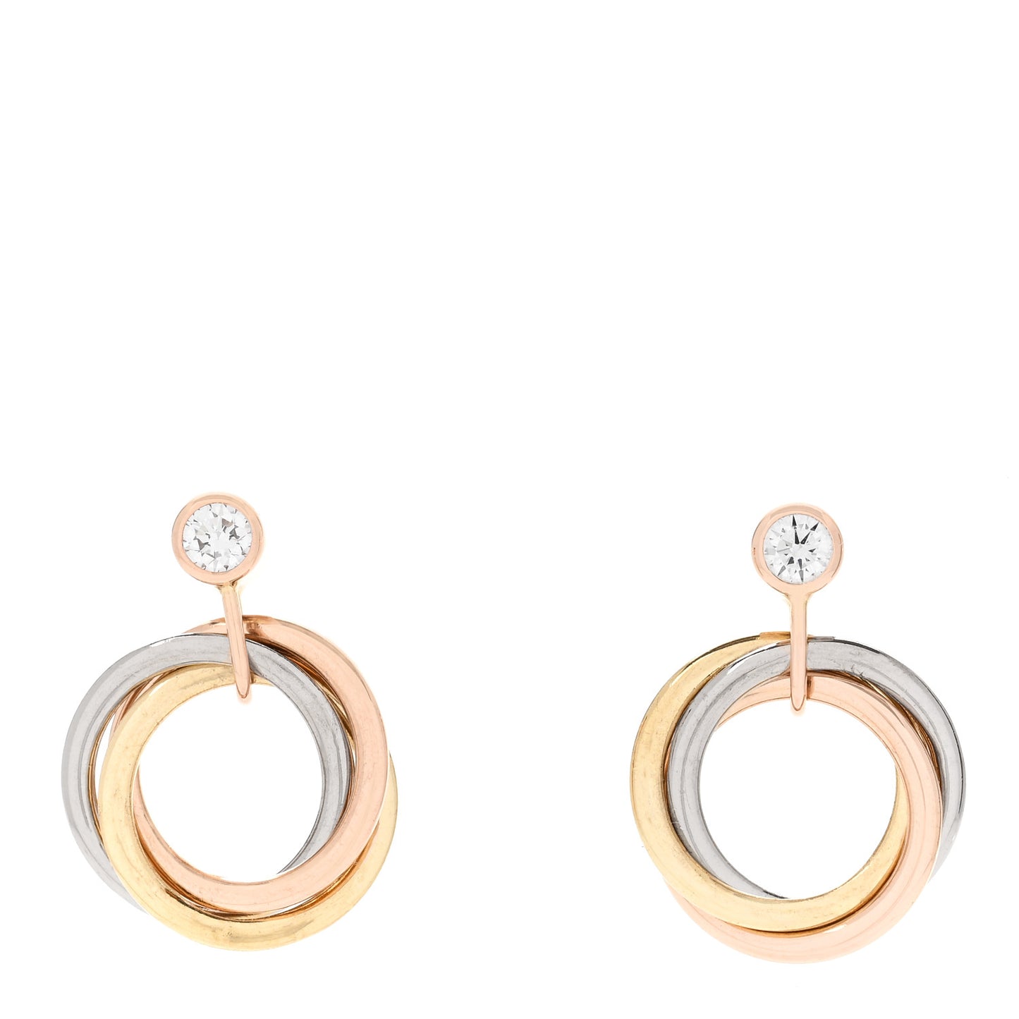 18K Pink Yellow White Gold Diamond Trinity Drop Earrings