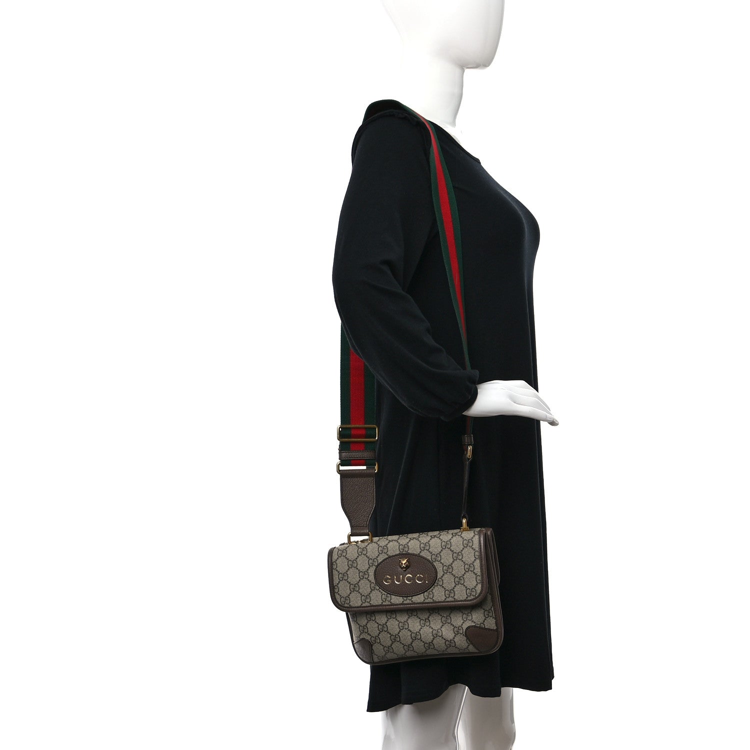 Gucci GG Supreme Monogram Web Small Neo Vintage Double Flap Messenger Bag Beige New Acero 2 of 9