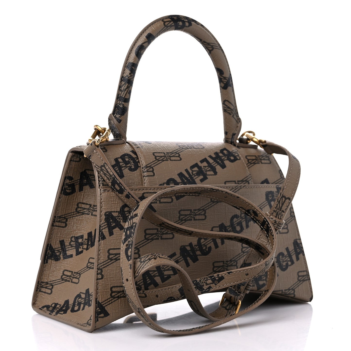 Coated Canvas BB Monogram Logo Print Small Hourglass Top Handle Bag Beige Brown Black