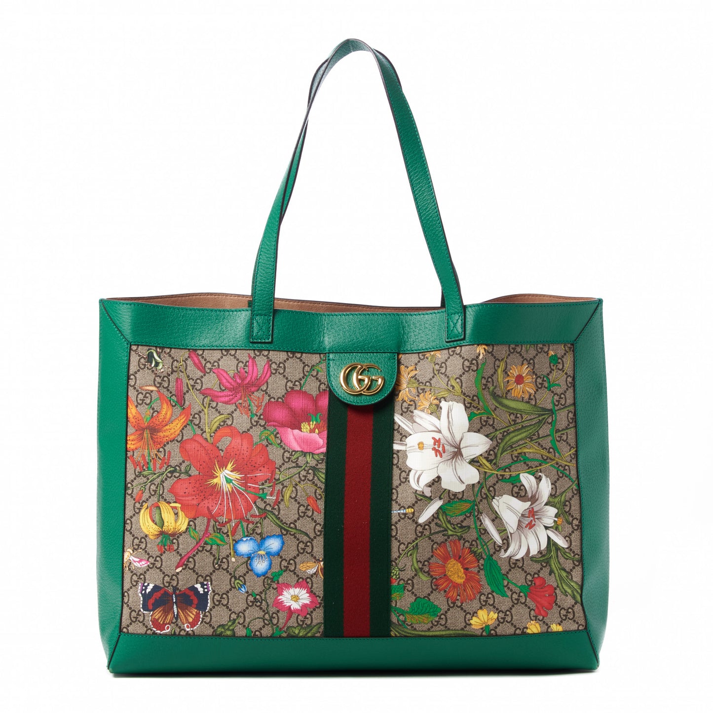 GG Supreme Monogram Flora Web Large Ophidia Tote Green