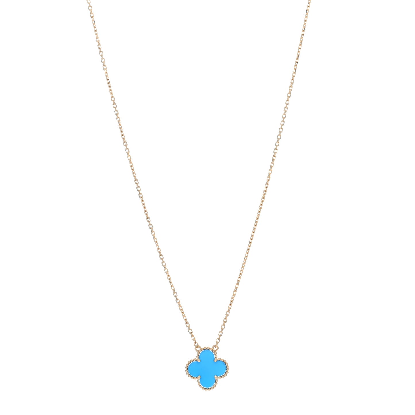 18K Yellow Gold Blue Agate Vintage Alhambra Pendant Necklace