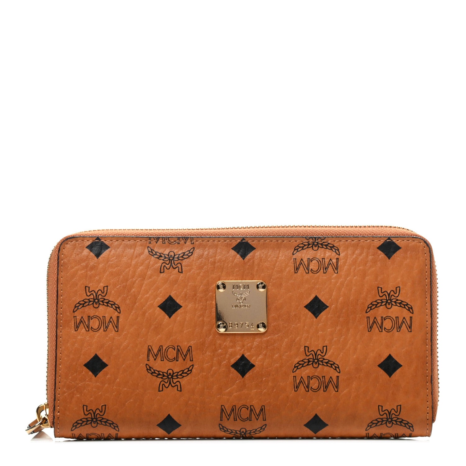 MCM Visetos Heritage Large Zip Around Wallet Cognac 784244