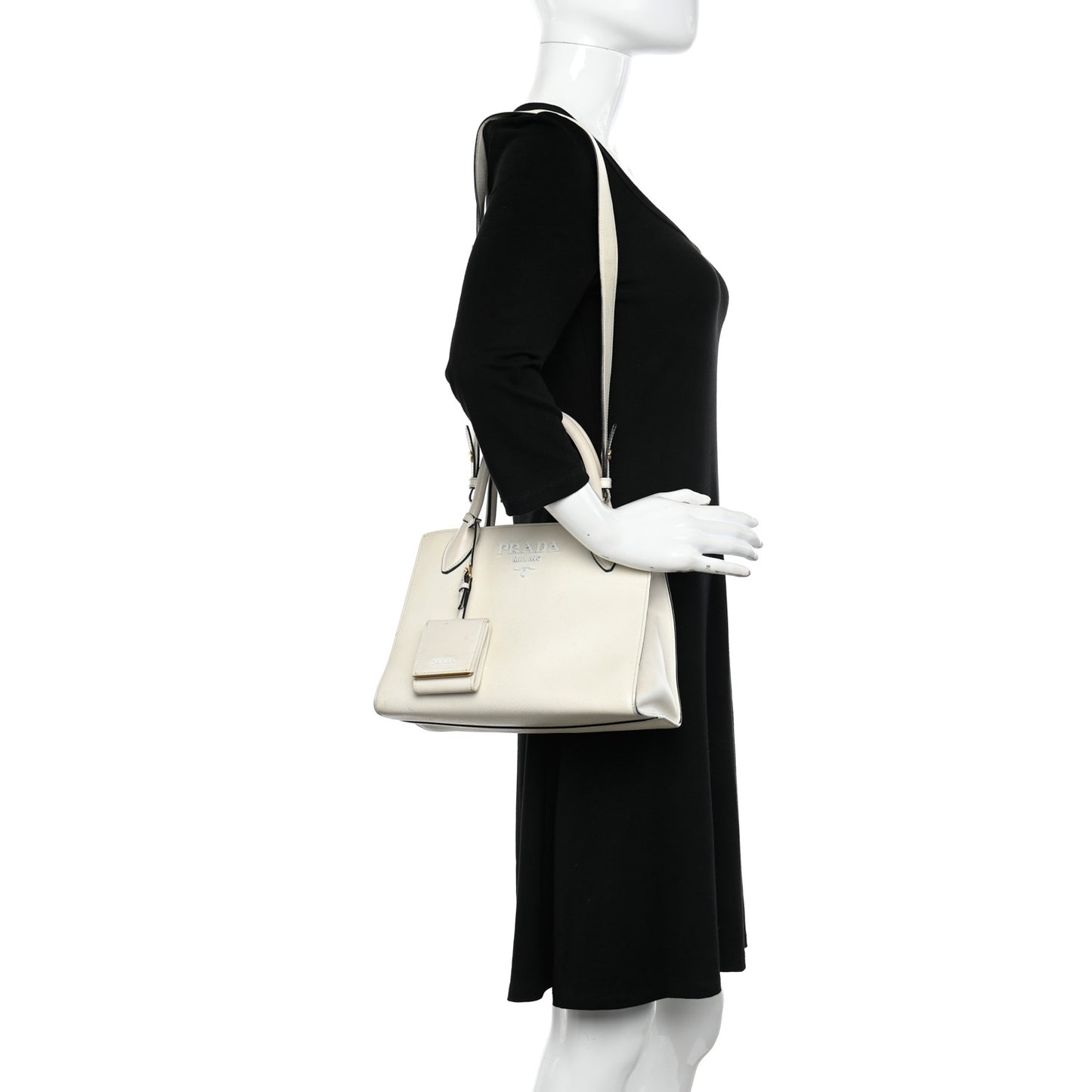 Saffiano Cuir Calfskin Small Monochrome Top Handle Tote White