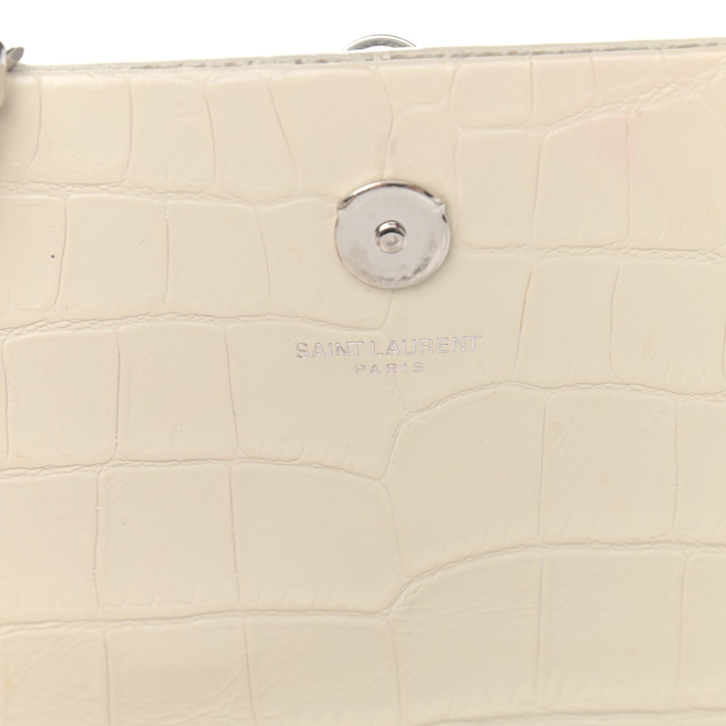Calfskin Crocodile Embossed Medium Classic Monogram Kate Tassel Satchel Crema Soft