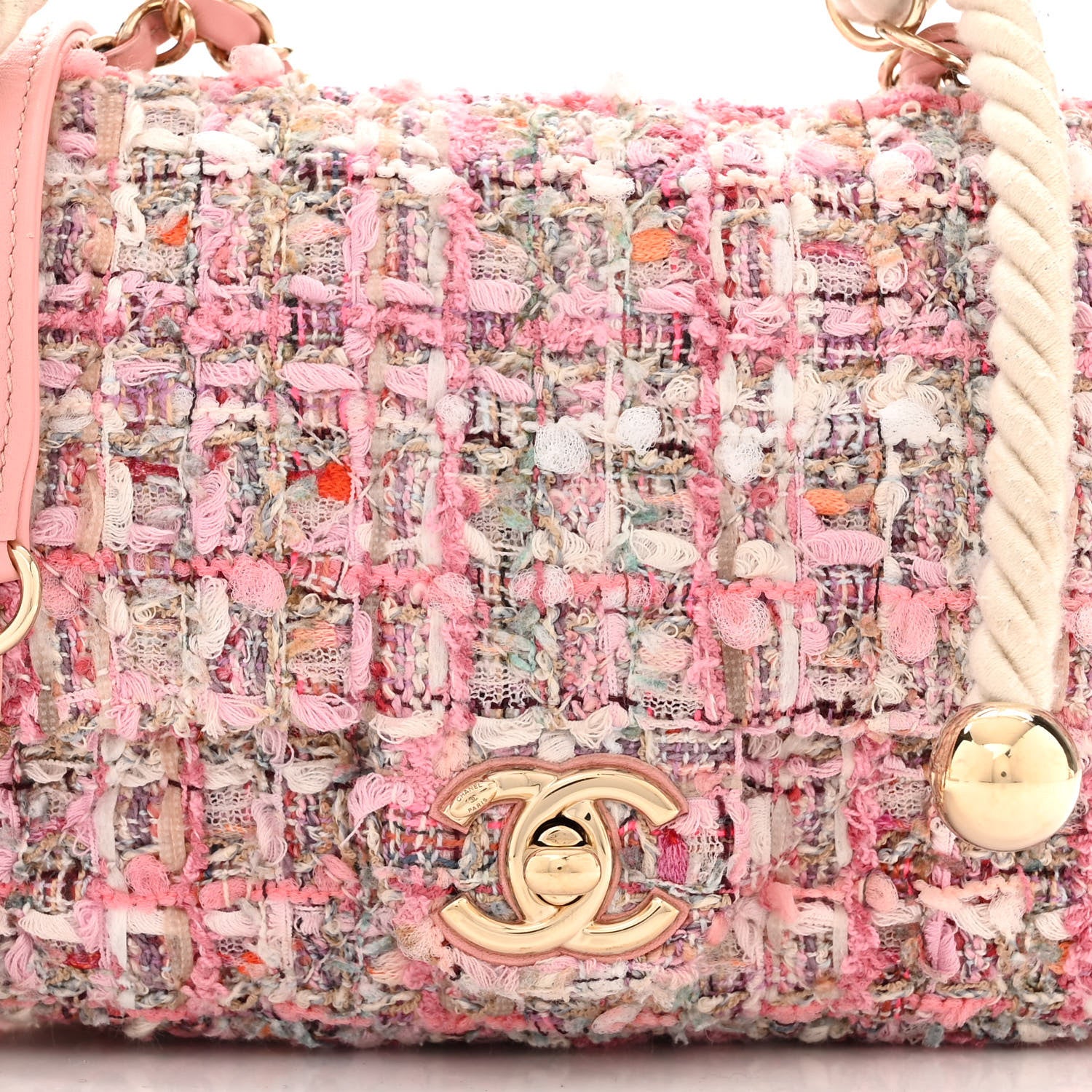 Chanel Tweed Mini Pearl Handle Flap Pink Beige Orange Ecru 8 of 10