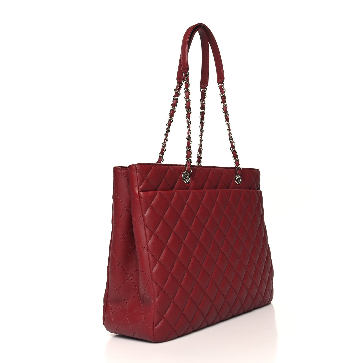 Calfskin Quilted Large Classic Shopping Tote Burgundy
