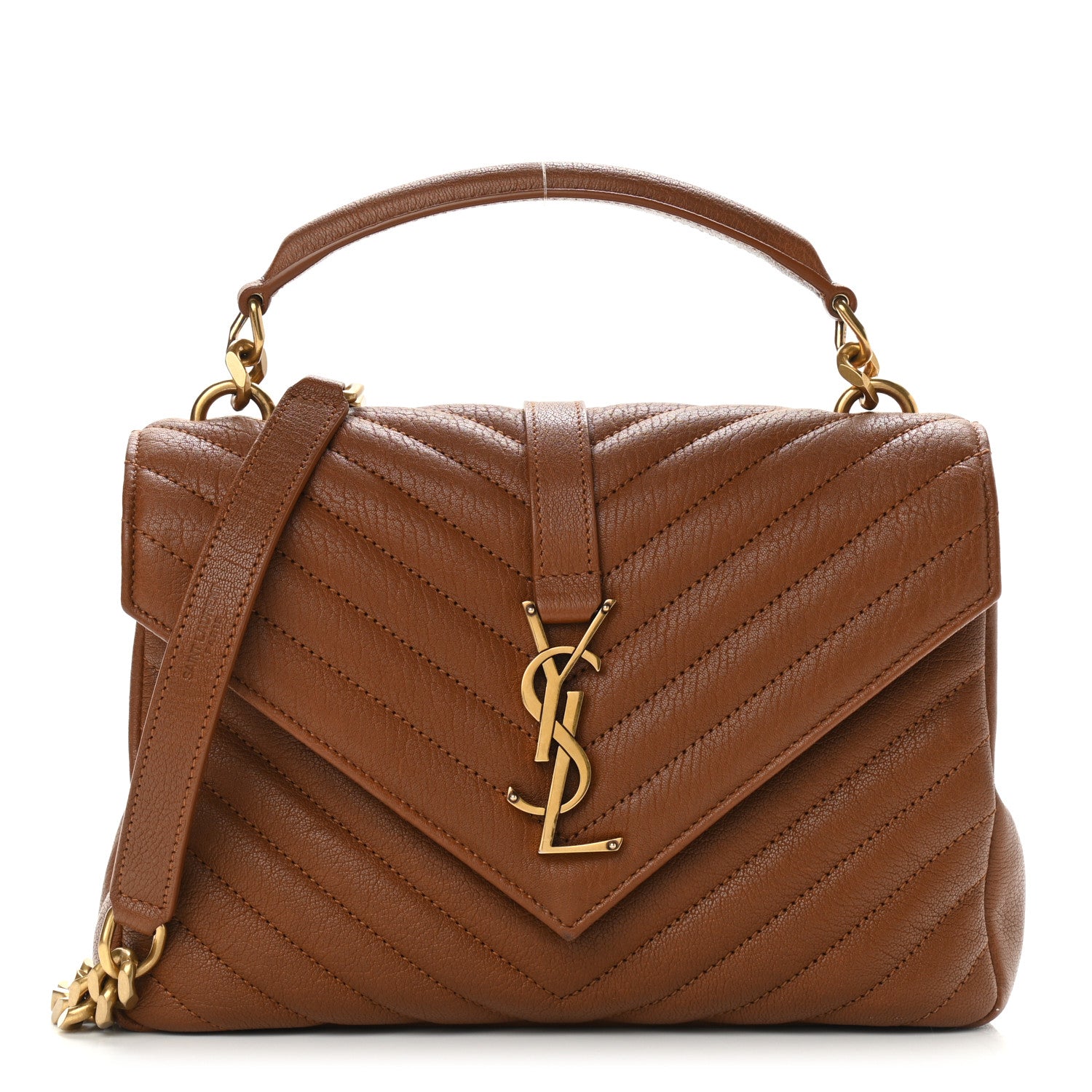 Saint Laurent Sheepskin Matelasse Chevron Monogram Medium College Bag Brick 1 of 11