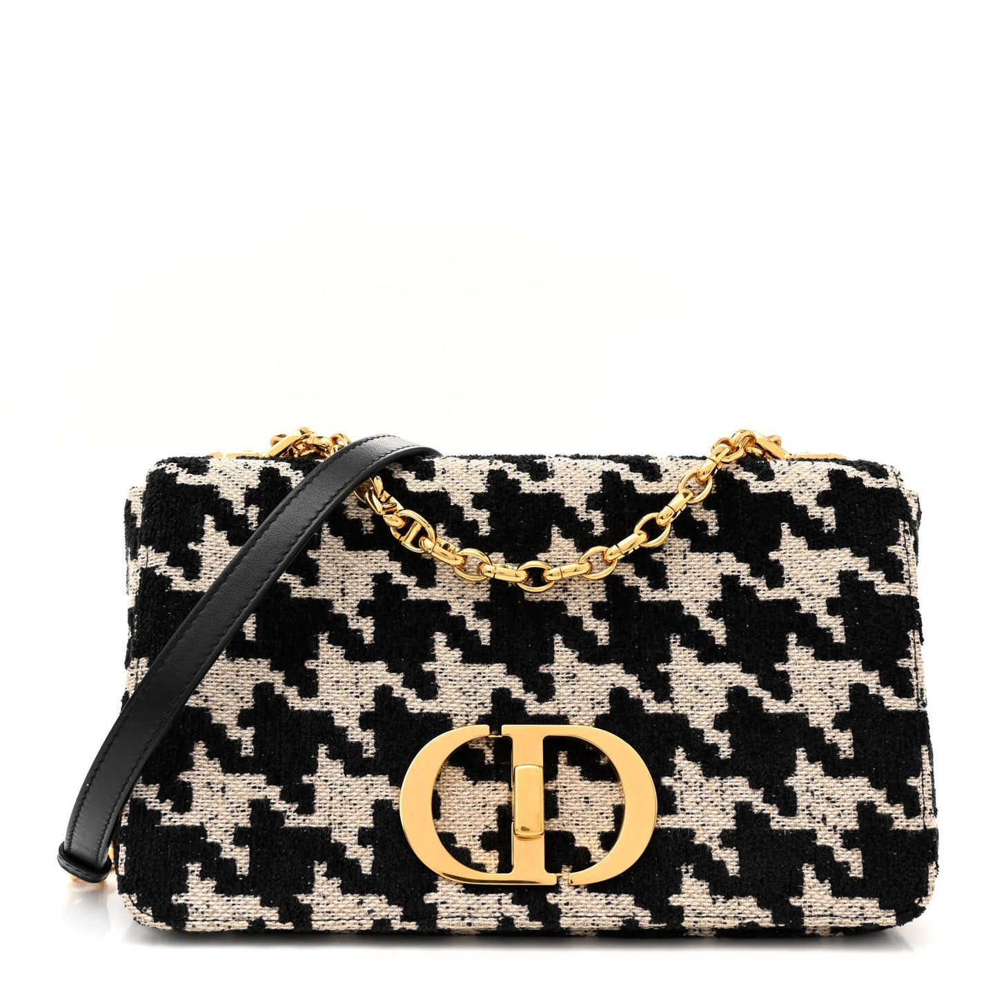Technical Canvas Macro Houndstooth Medium Caro Bag Black White