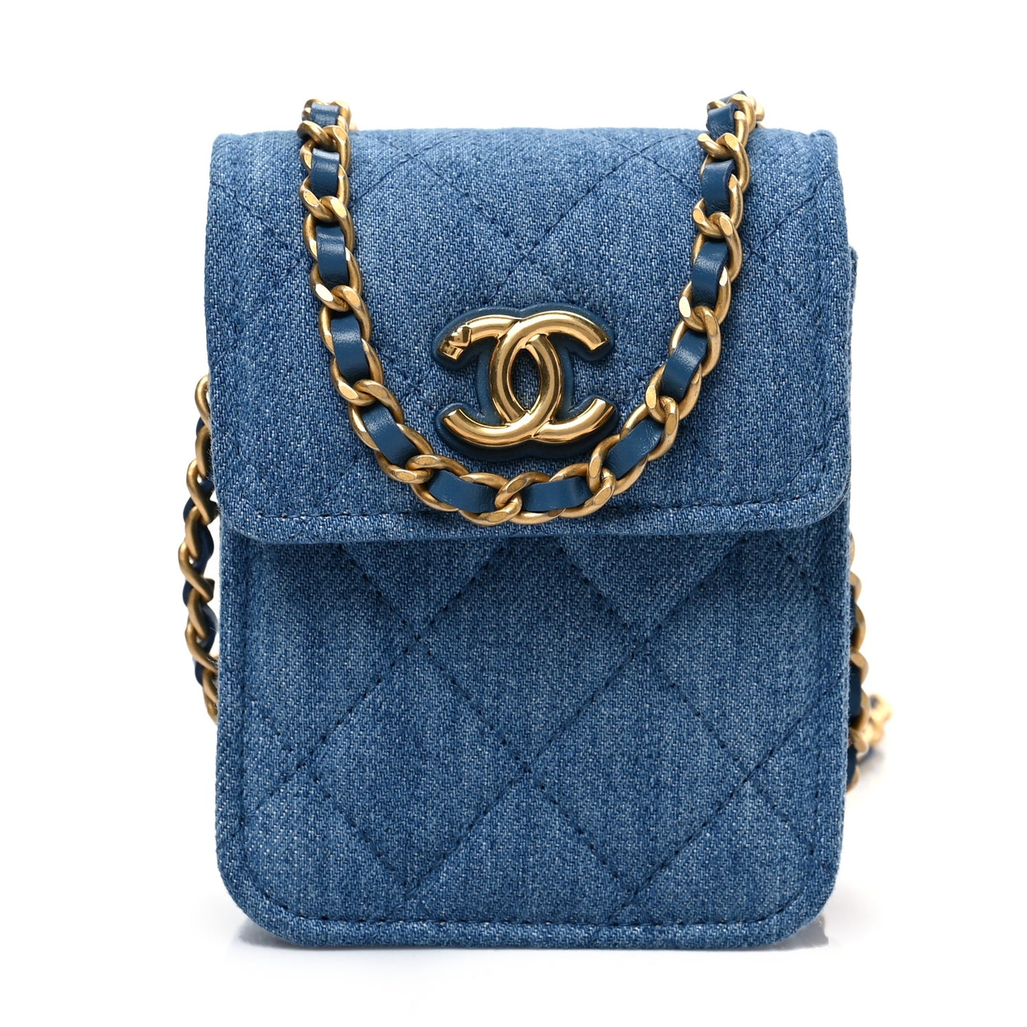 Denim Quilted Flap Mini Crossbody Blue