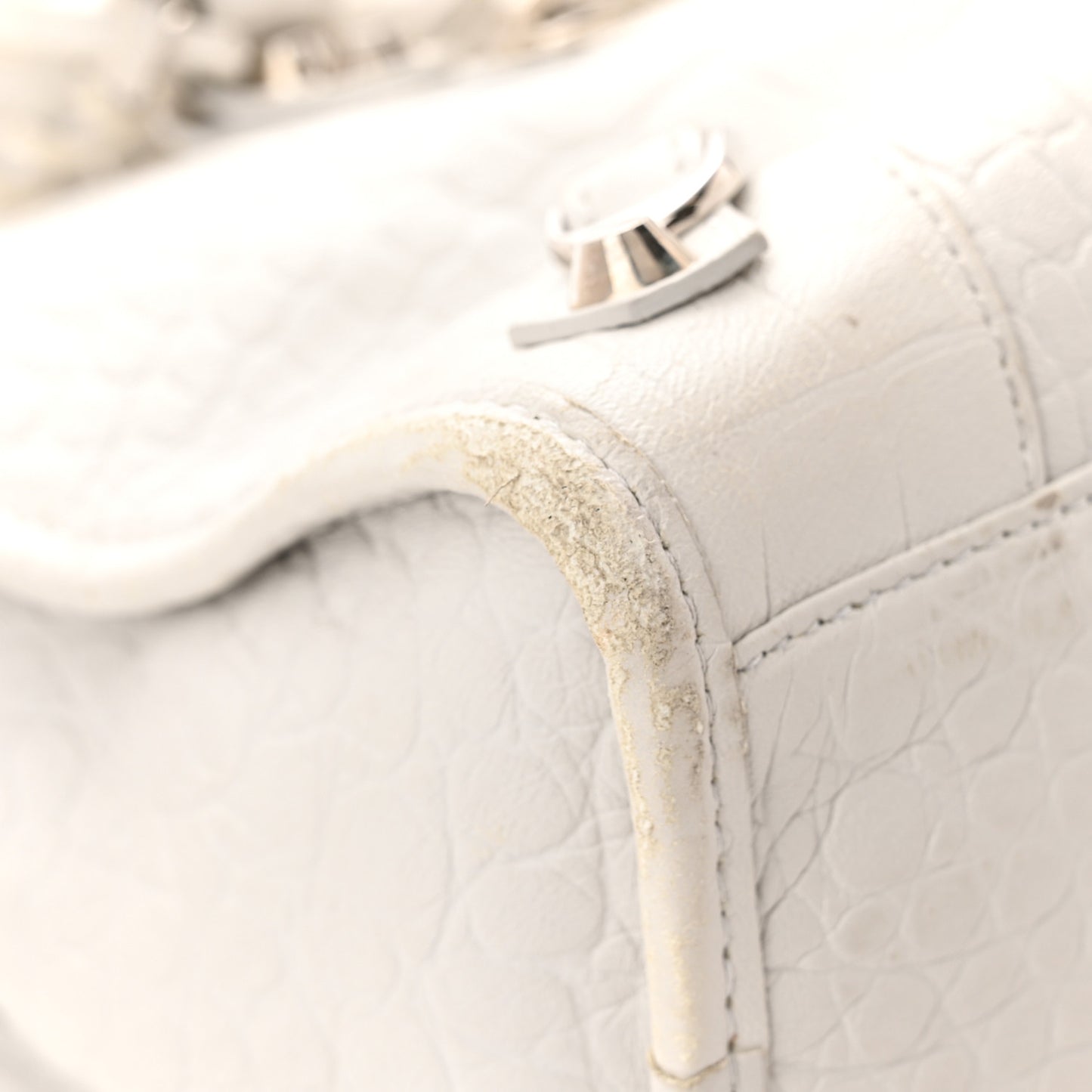 Matte Supple Lambskin Crocodile Embossed Classic Silver Hardware S City White