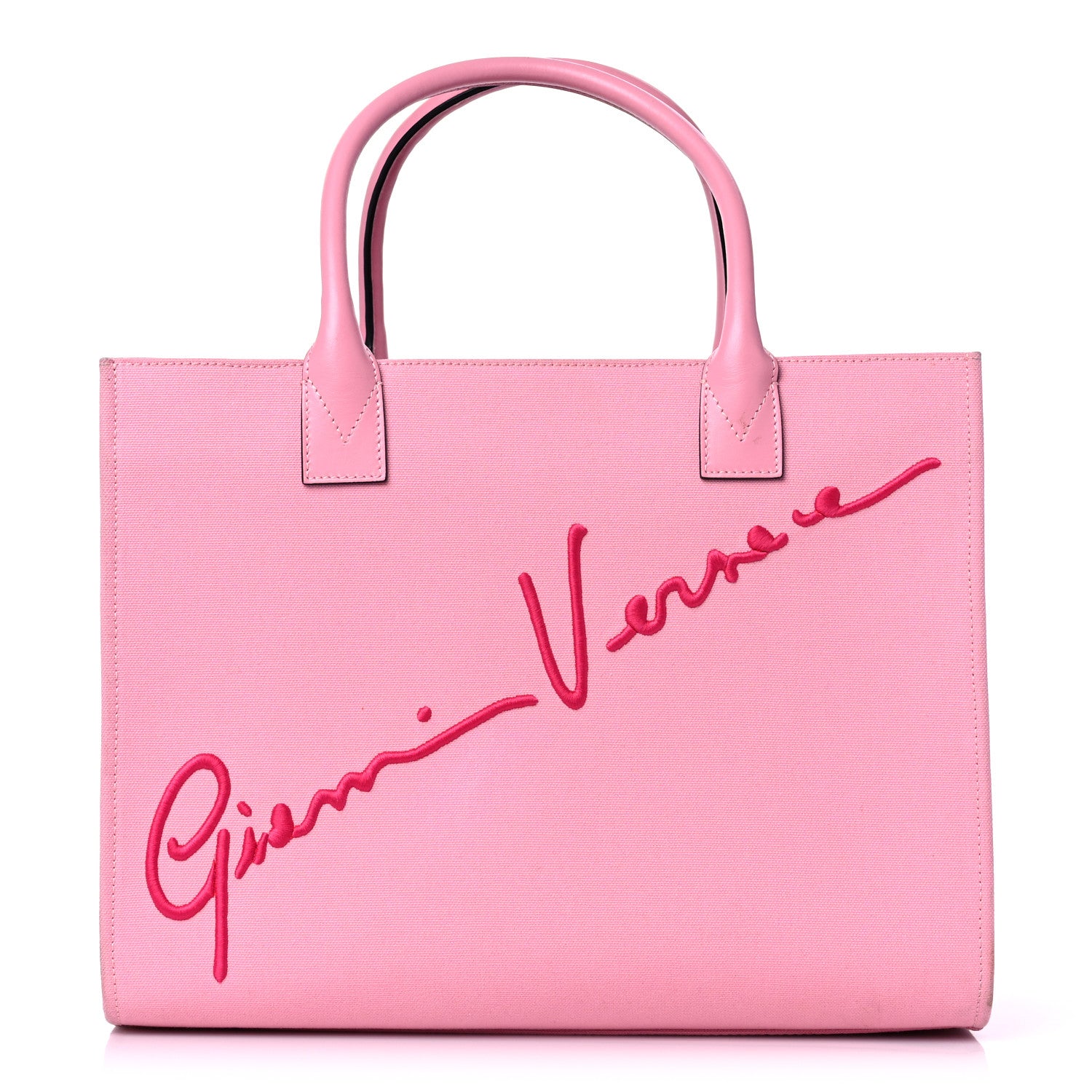 Versace Canvas Suppler Calfskin Cabas GV Signature Tote Pink