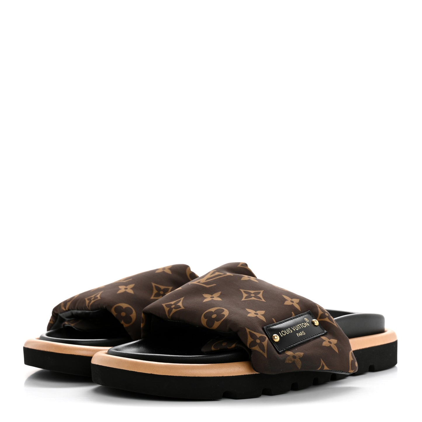 Nylon Monogram LV Pool Pillow Flat Comfort Mule 37 Cacao Brown