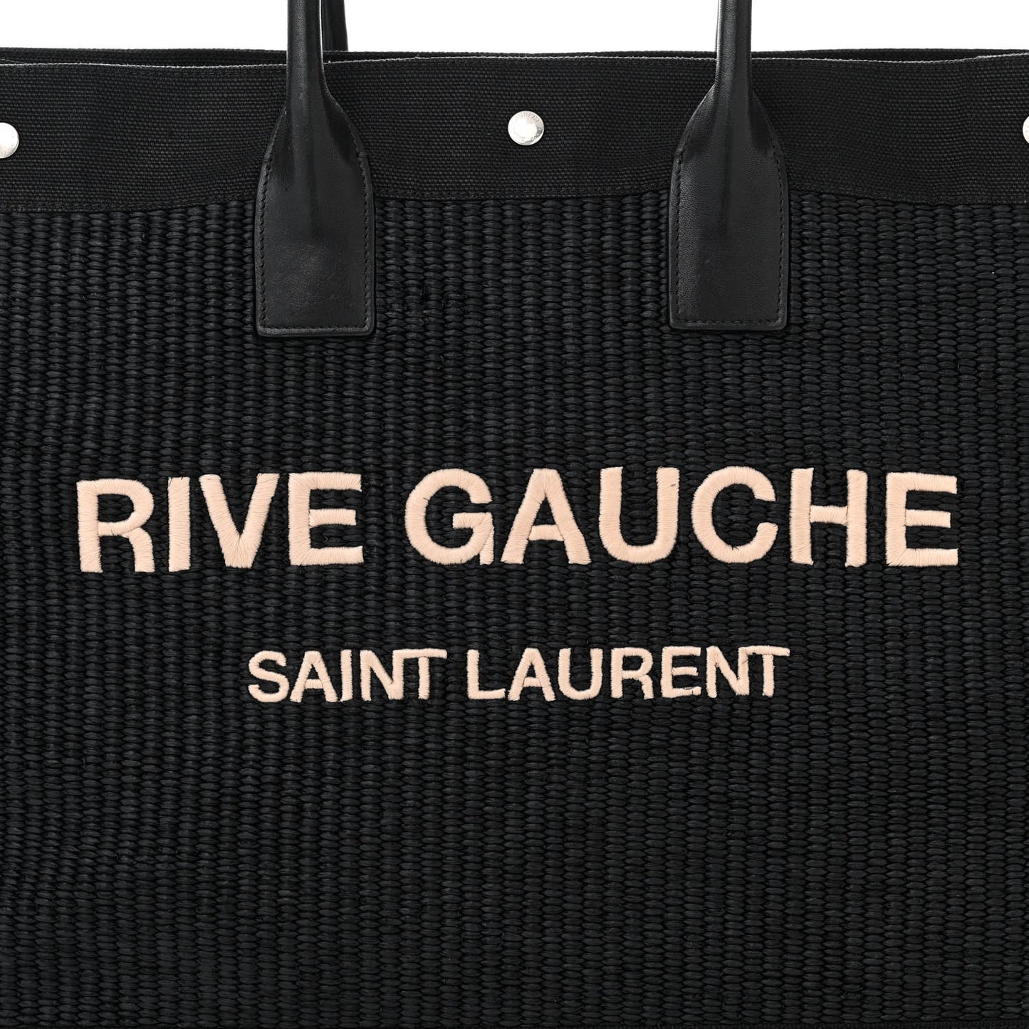 Raffia Linen Calfskin Rive Gauche Tote Black