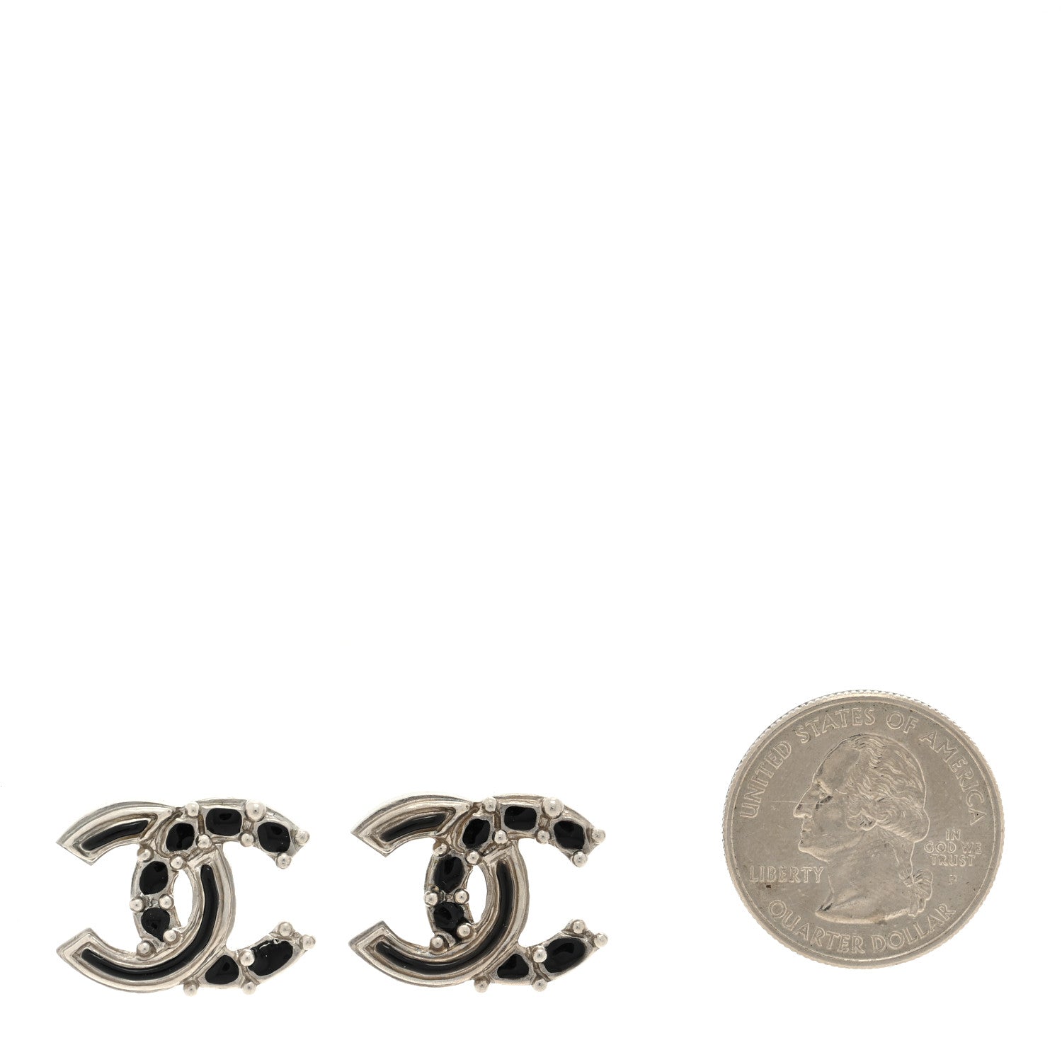 Chanel Enamel Bead CC Earrings Black Silver 2 of 4