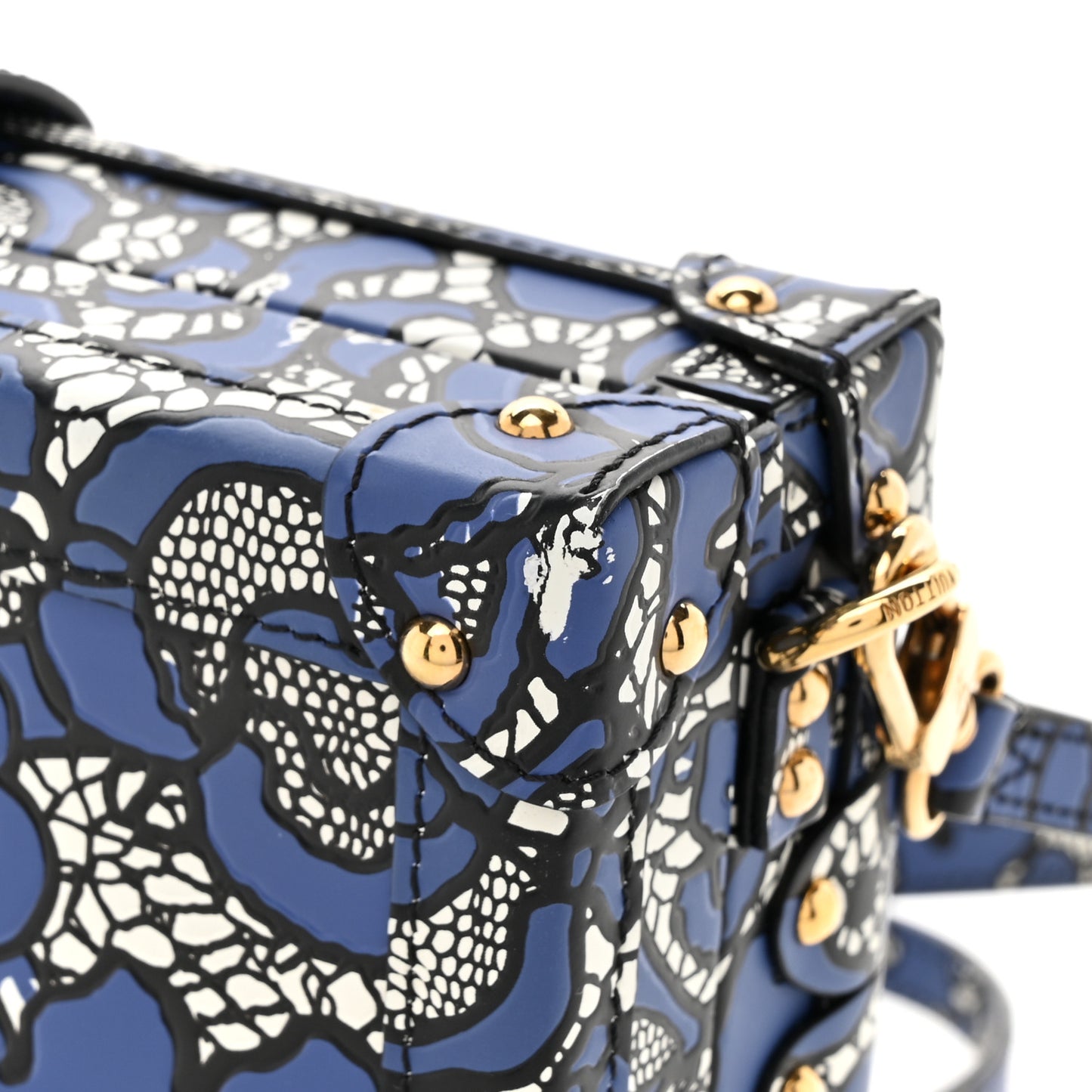 Calfskin Lace Flower Inlay Petite Malle Navy Black