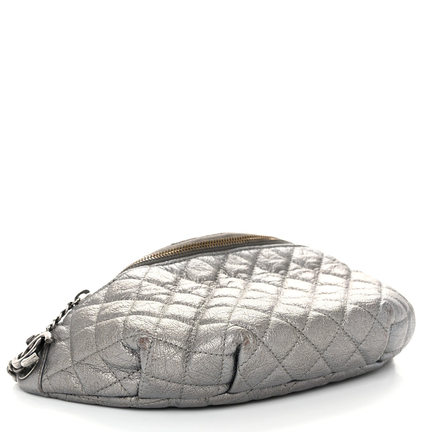 Chanel Metallic Calfskin Quilted Banane Waist Bag Fanny Pack Dark Silver 3 of 14