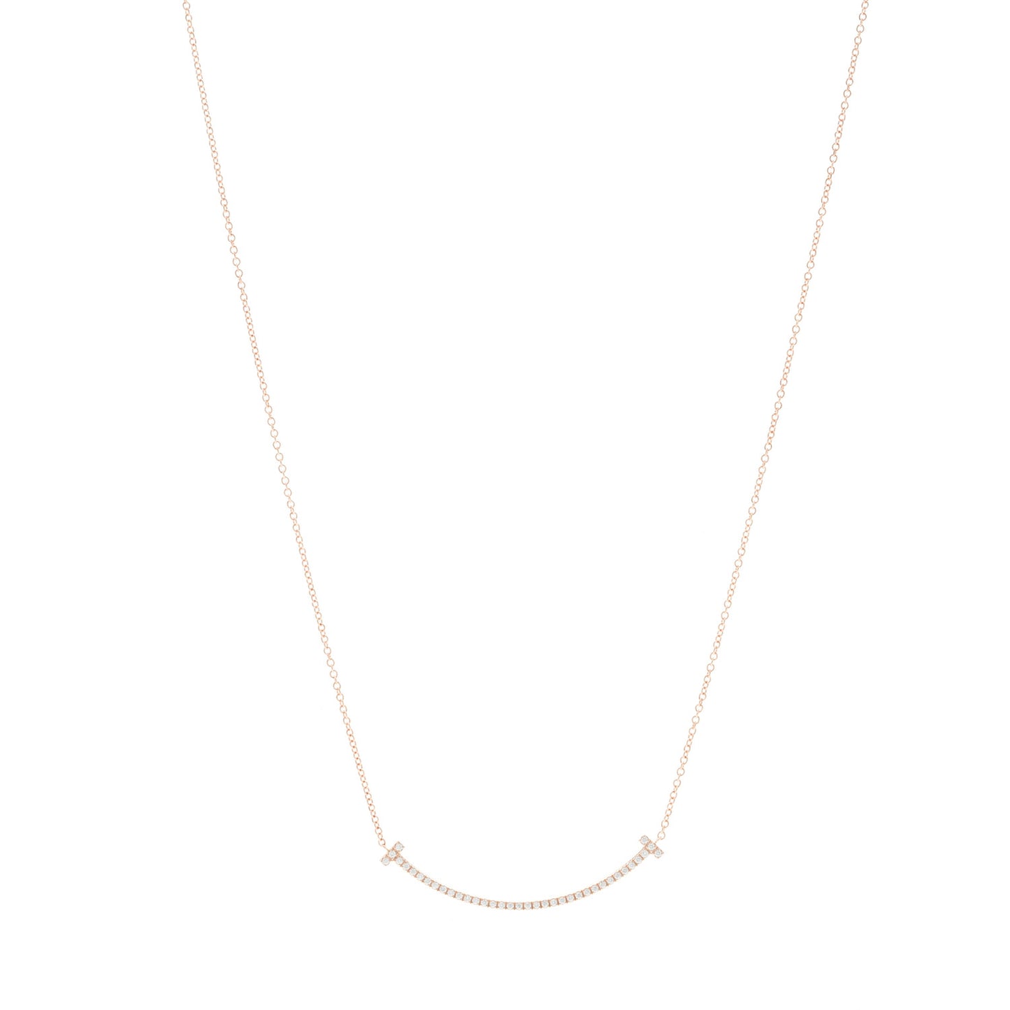 18K Rose Gold Diamond Small T Smile Pendant Necklace