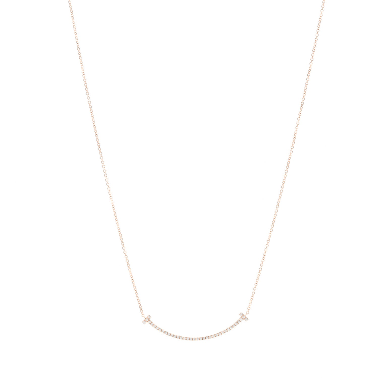 Tiffany 18K Rose Gold Diamond Small T Smile Pendant Necklace 1 of 6