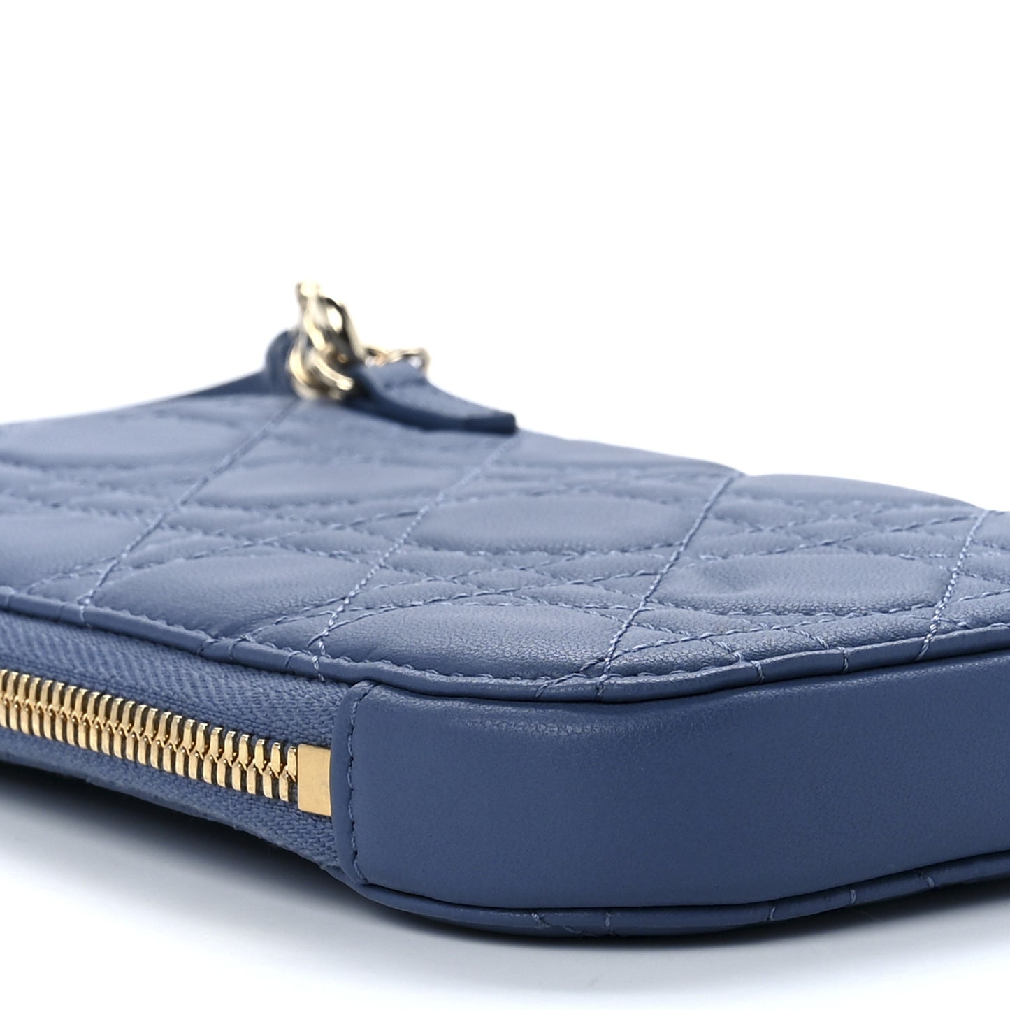 Lambskin Cannage Lady Dior Phone Holder Denim Blue