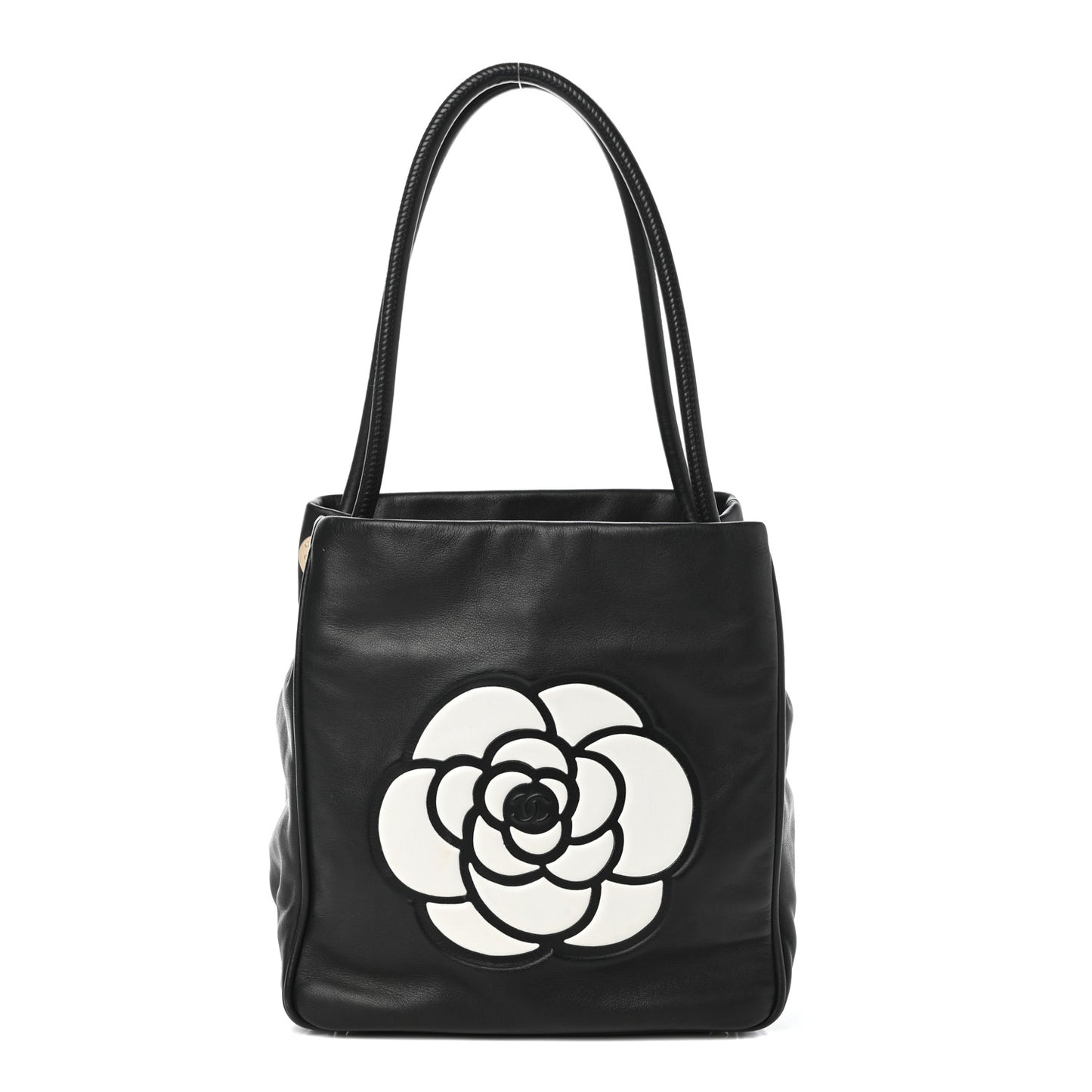 Lambskin Camellia Tote Black
