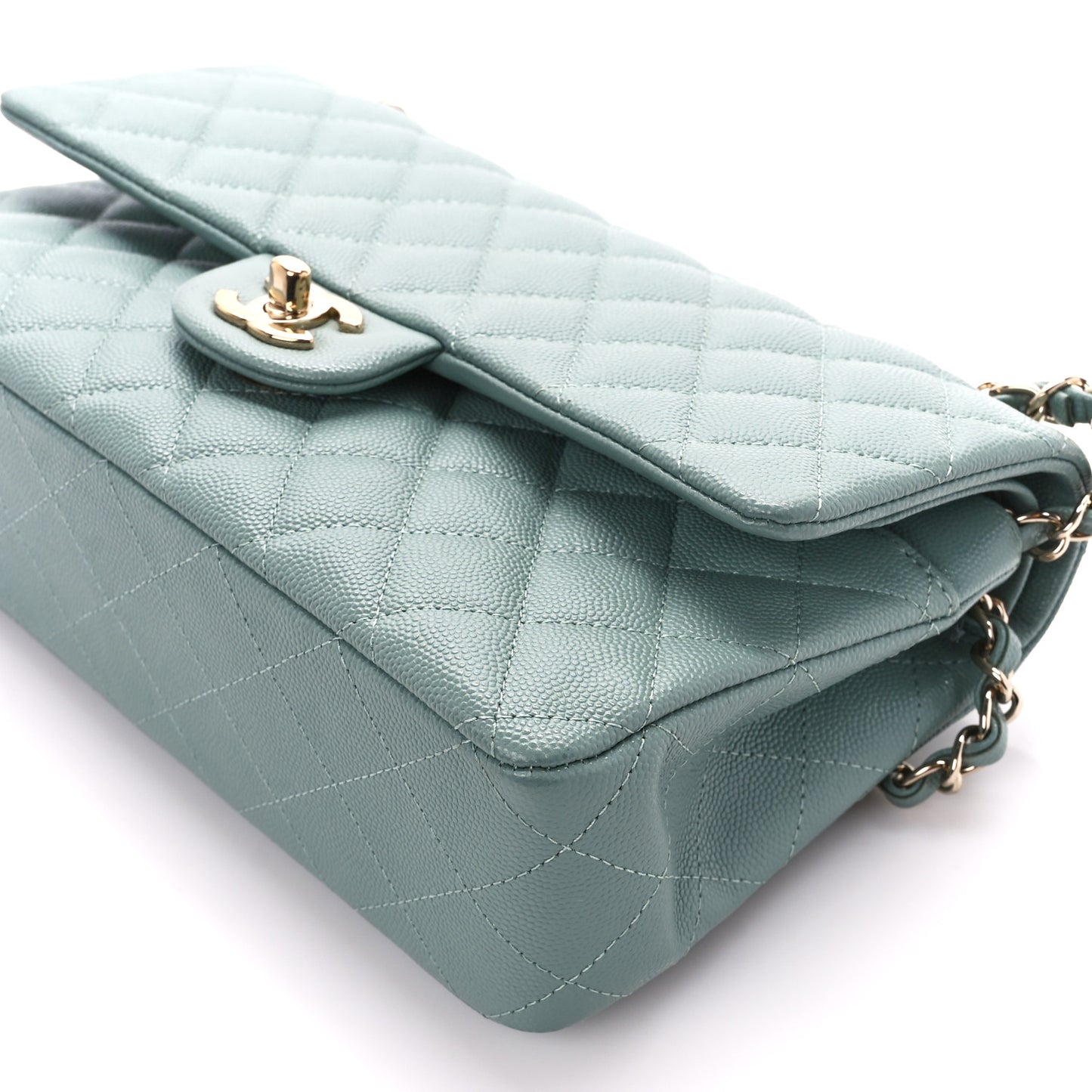 Caviar Quilted Medium Double Flap Light Blue