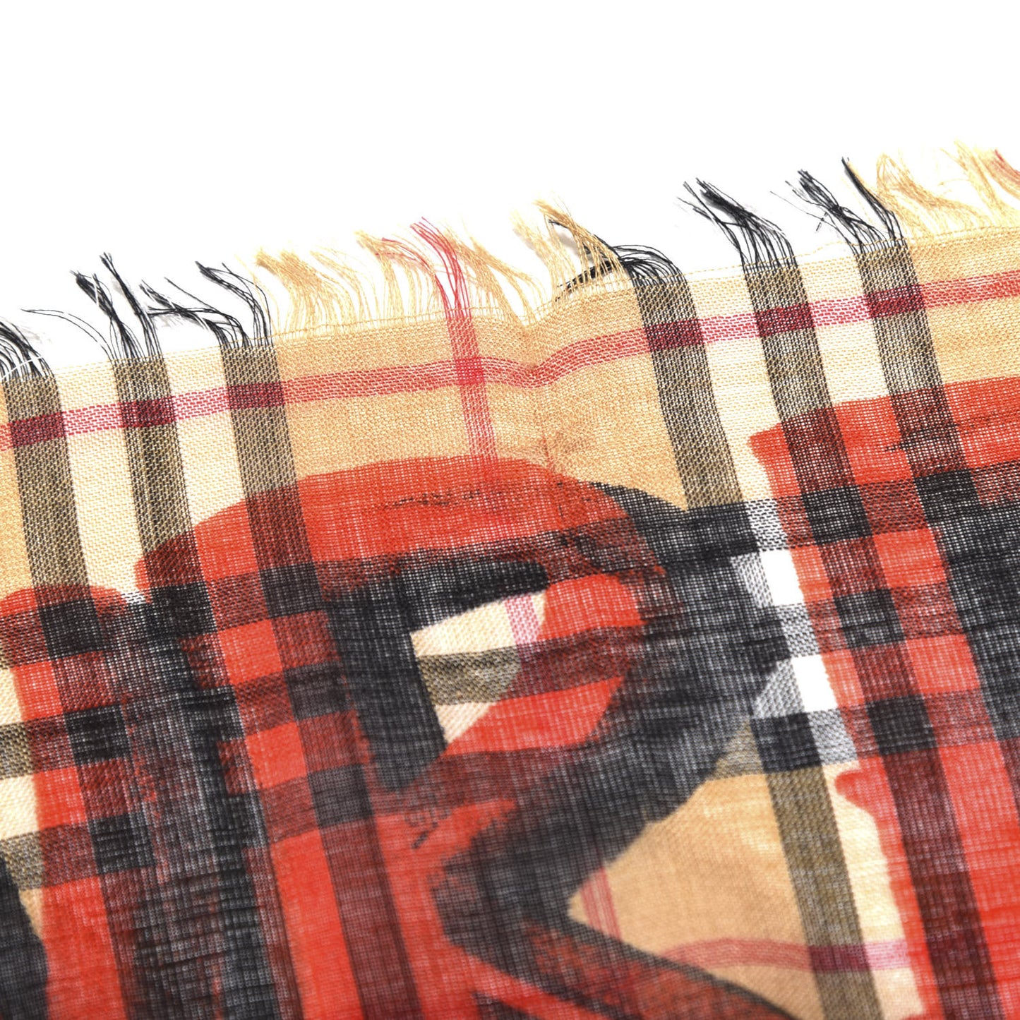 Wool Silk Check Graffiti Print Large Square Scarf Bright Red