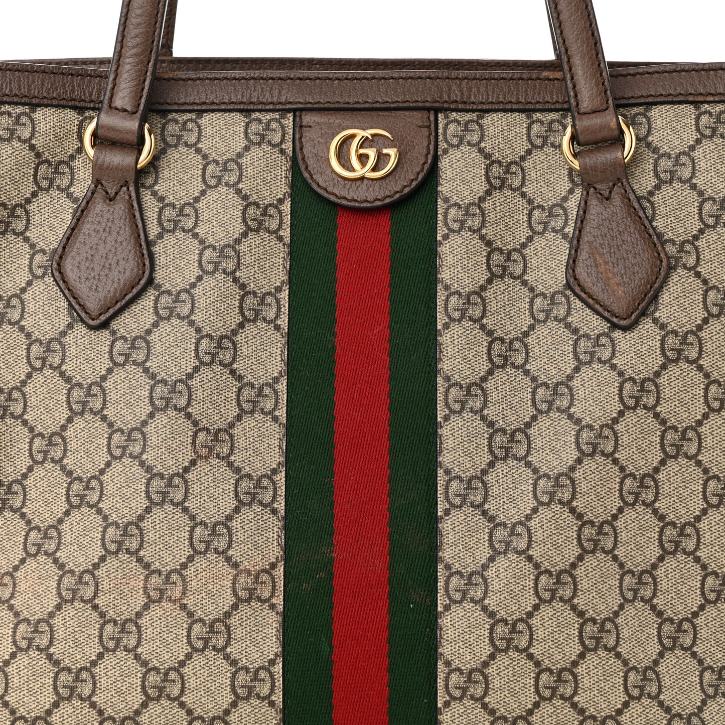 GG Supreme Monogram Textured Calfskin Web Medium Ophidia Shopping Tote Beige Ebony New Acero