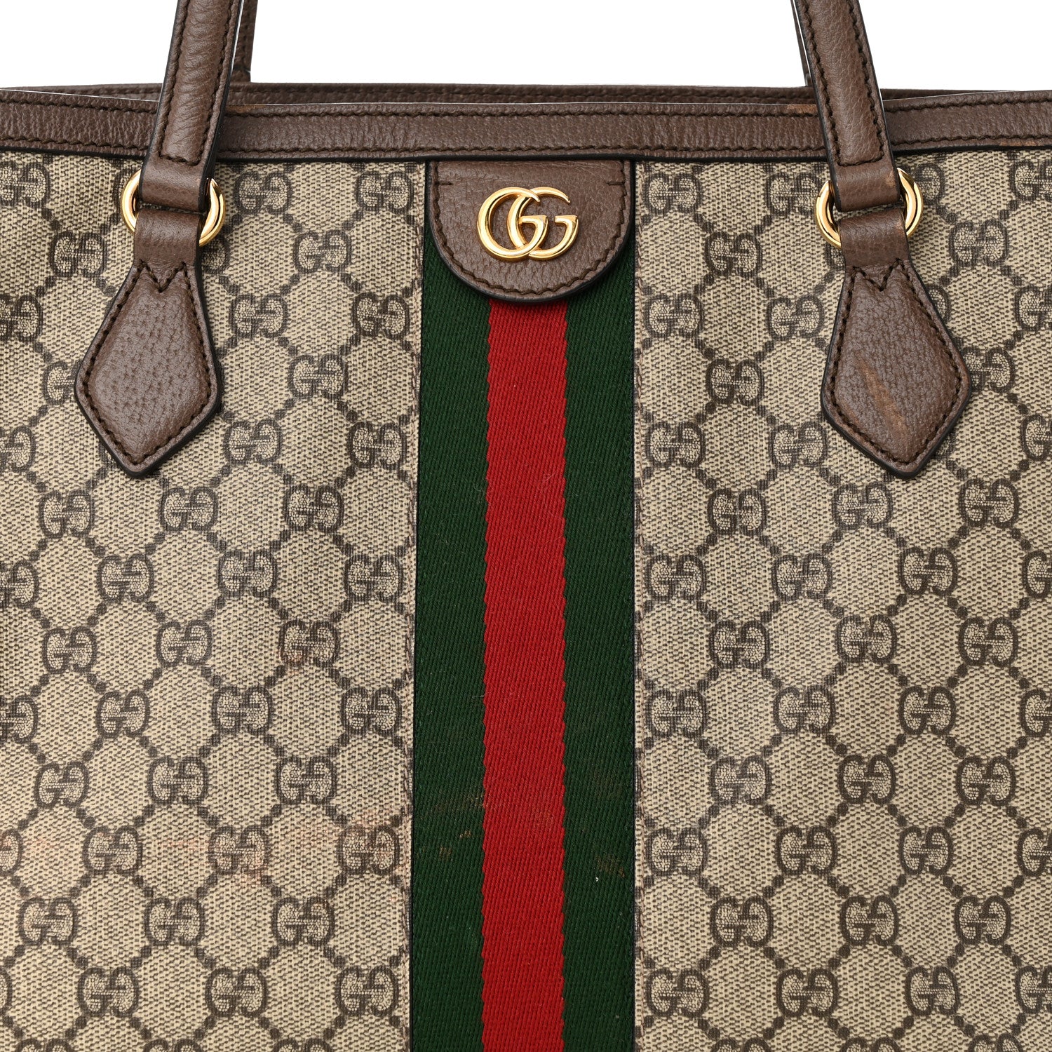 Gucci GG Supreme Monogram Textured Calfskin Web Medium Ophidia Shopping Tote Beige Ebony New Acero 8 of 15